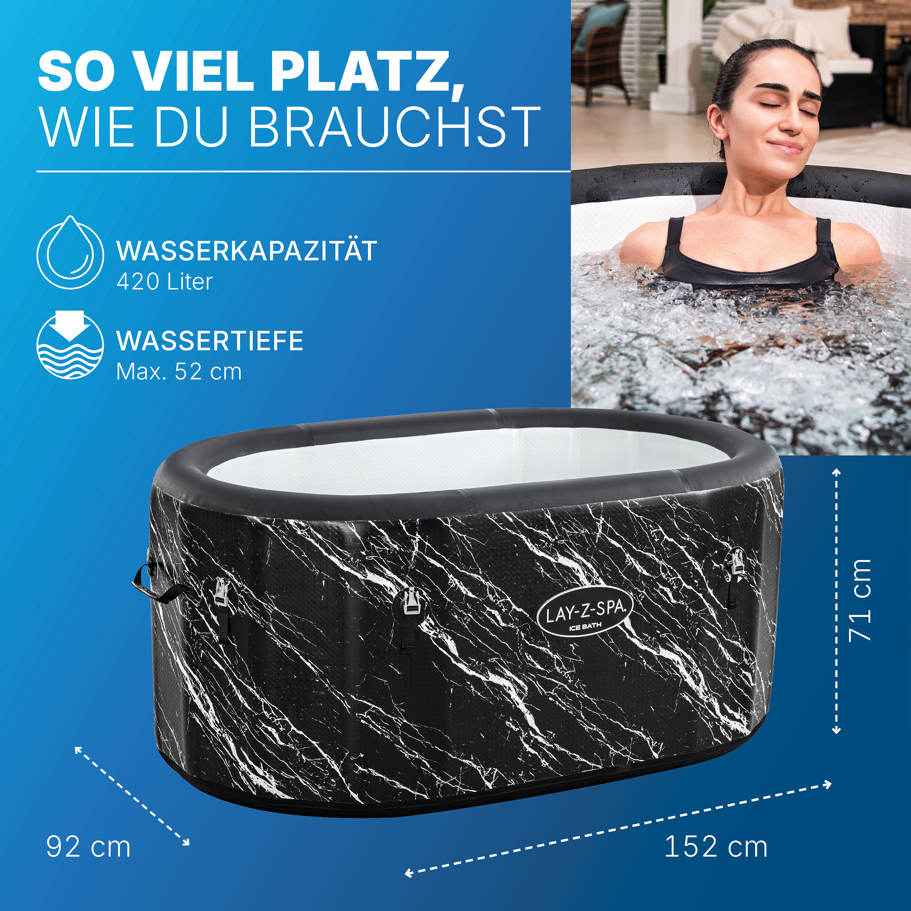 LAY-Z-SPA® FortiFiber™ Eisbad Glacial Dip™ mit Filterpumpe 152 x 92 x 71 cm