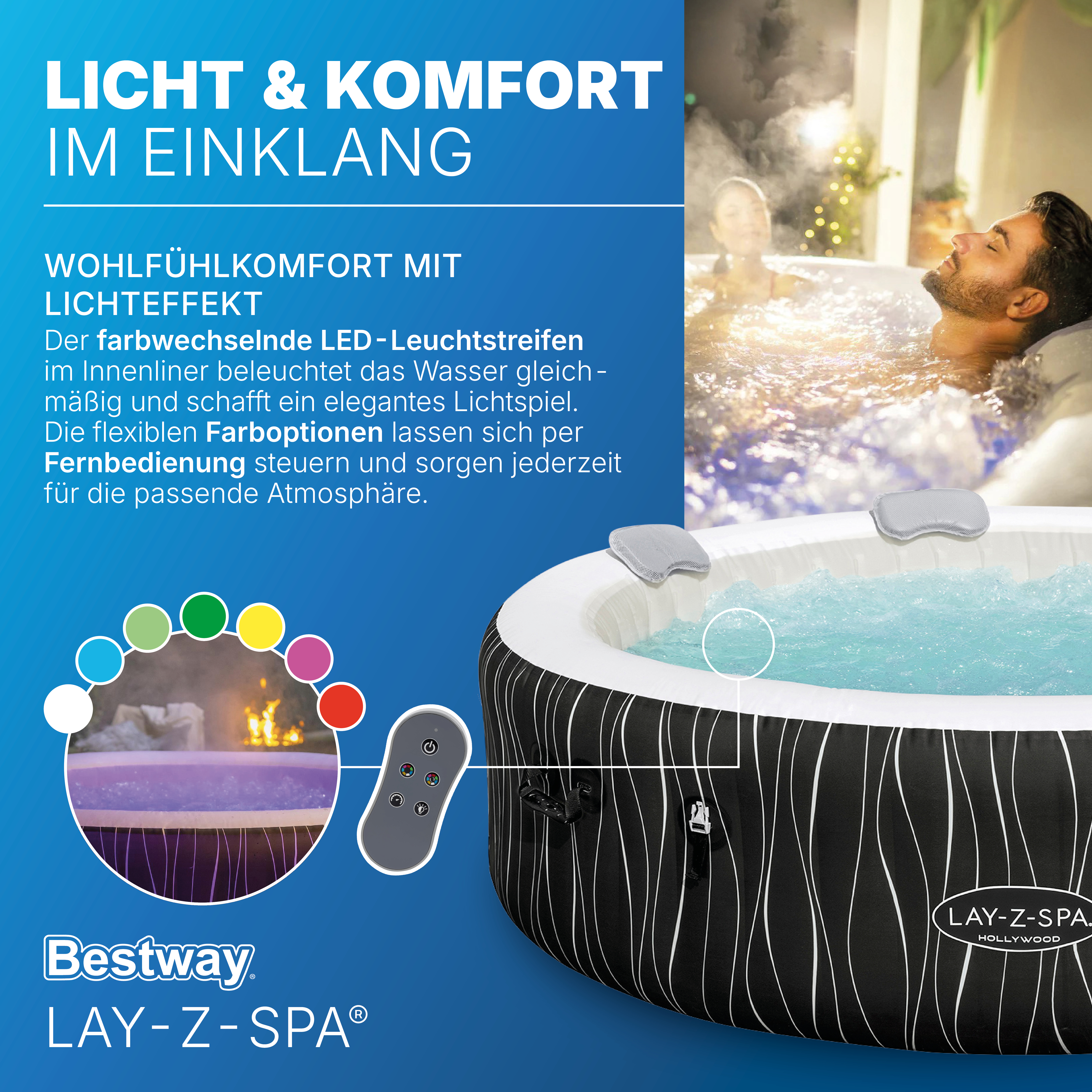 LAY-Z-SPA® LED Whirlpool Hollywood AirJet™ Ø 196 x 66 cm, rund