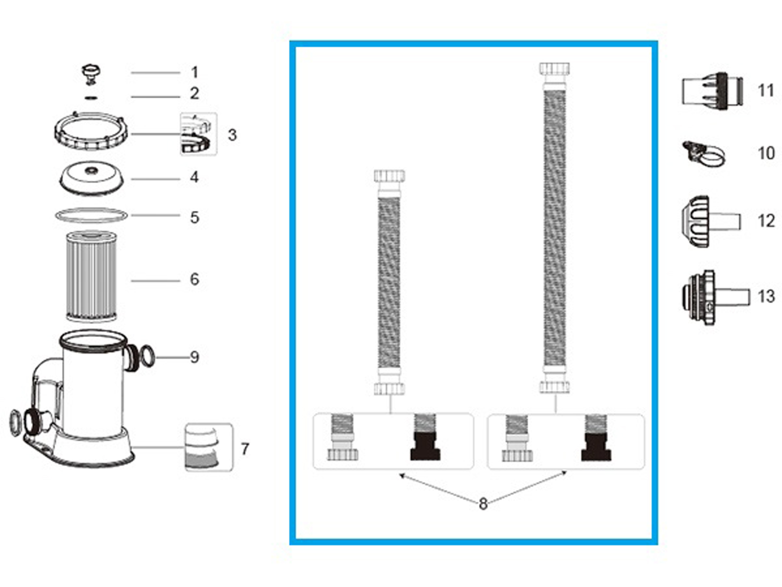 Bestway® Spare Part Hose with nuts (white / Ø 38 mm / 150 cm) for Flowclear™ filter units