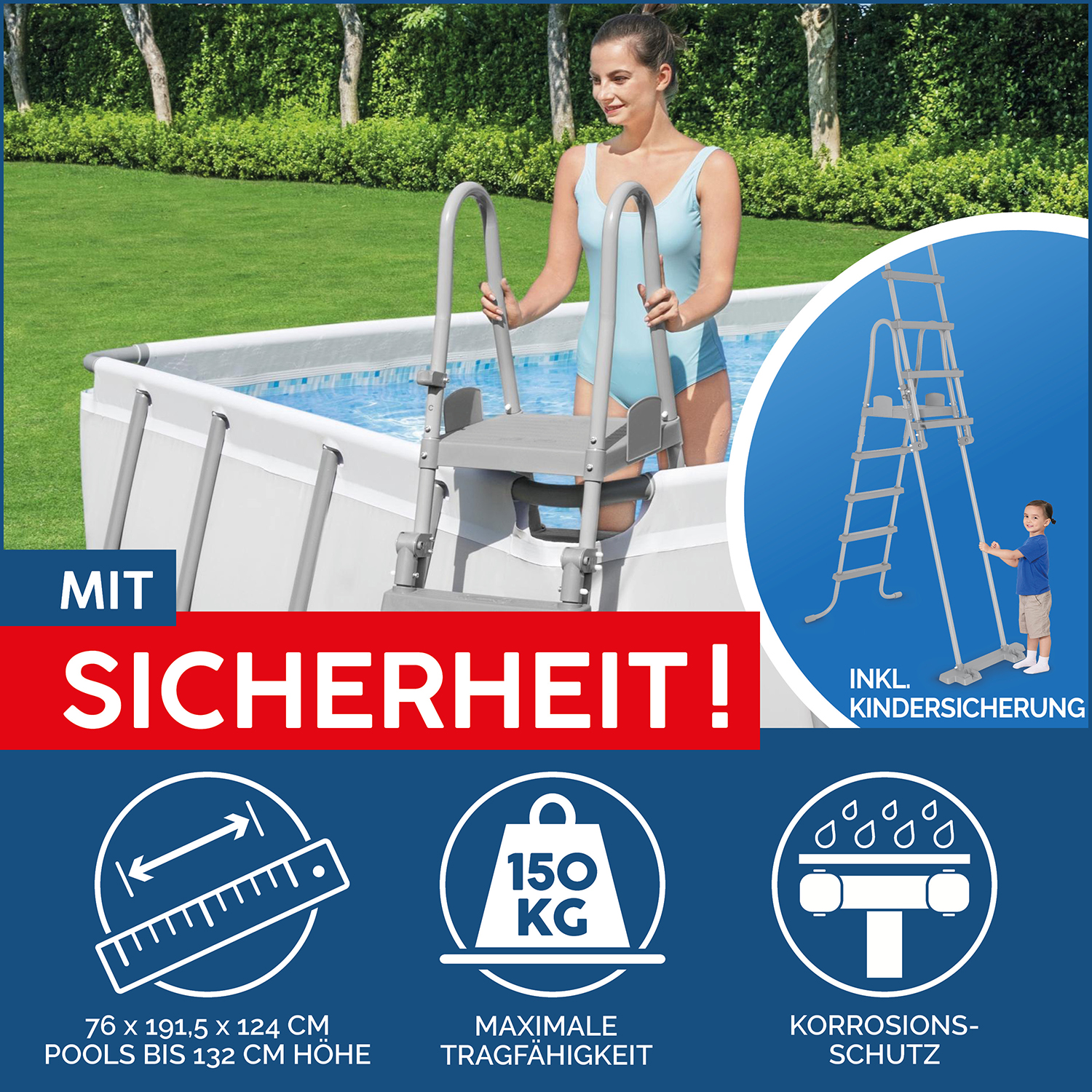 Power Steel™ Frame Pool Komplett-Set mit Filterpumpe 640 x 274 x 132 cm , lichtgrau, eckig