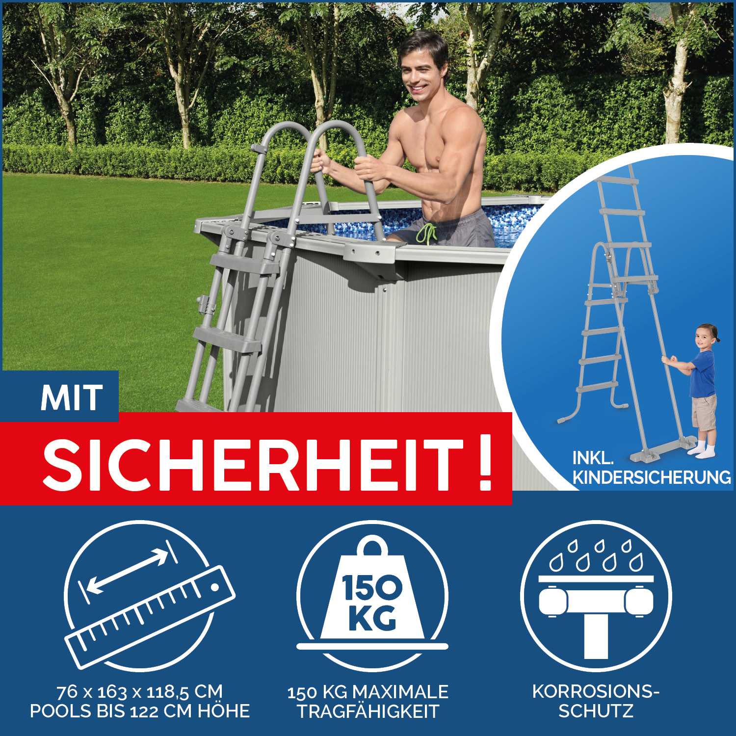 Hydrium™ Stahlwandpool Komplett-Set mit Sandfilteranlage Ø 457 x 122 cm, granitgrau, rund