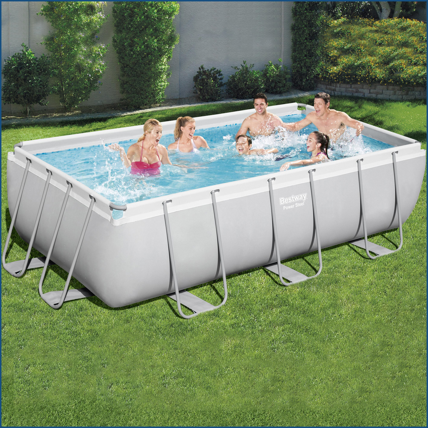Power Steel™ Frame Pool-Set mit Filterpumpe 404 x 201 x 100 cm , lichtgrau, eckig