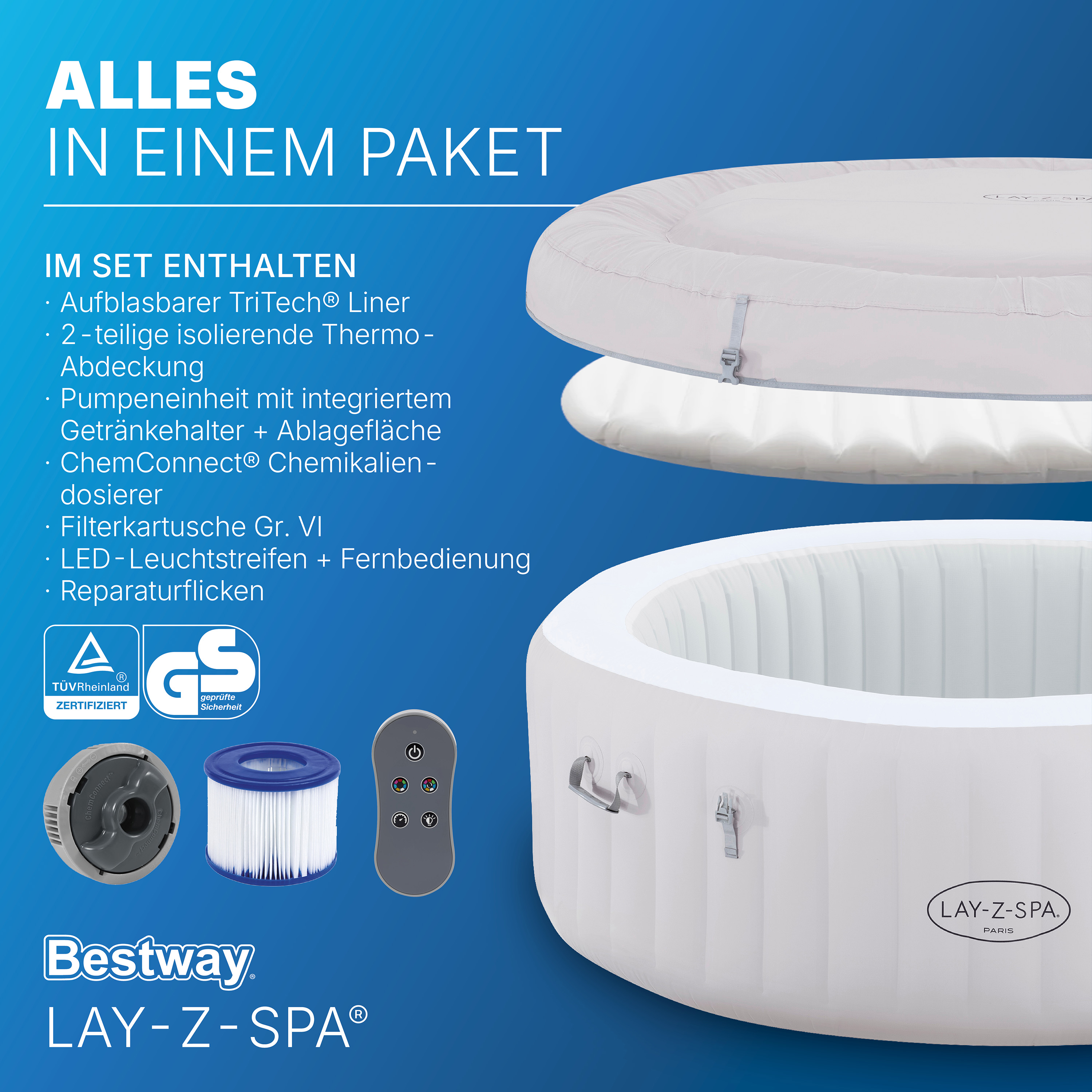 LAY-Z-SPA® LED Whirlpool Paris AirJet™ Ø 196 x 66 cm, rund