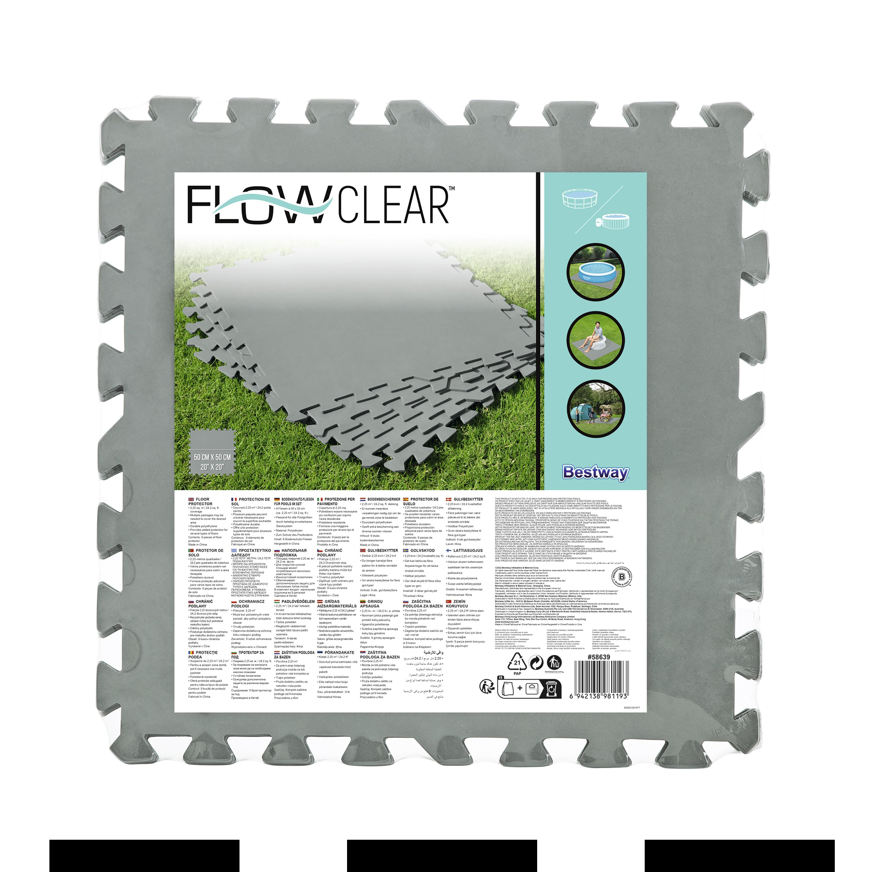 Flowclear™ Pool Bodenschutzfliesen Set, 9 Stück á 50 x 50 cm, grau