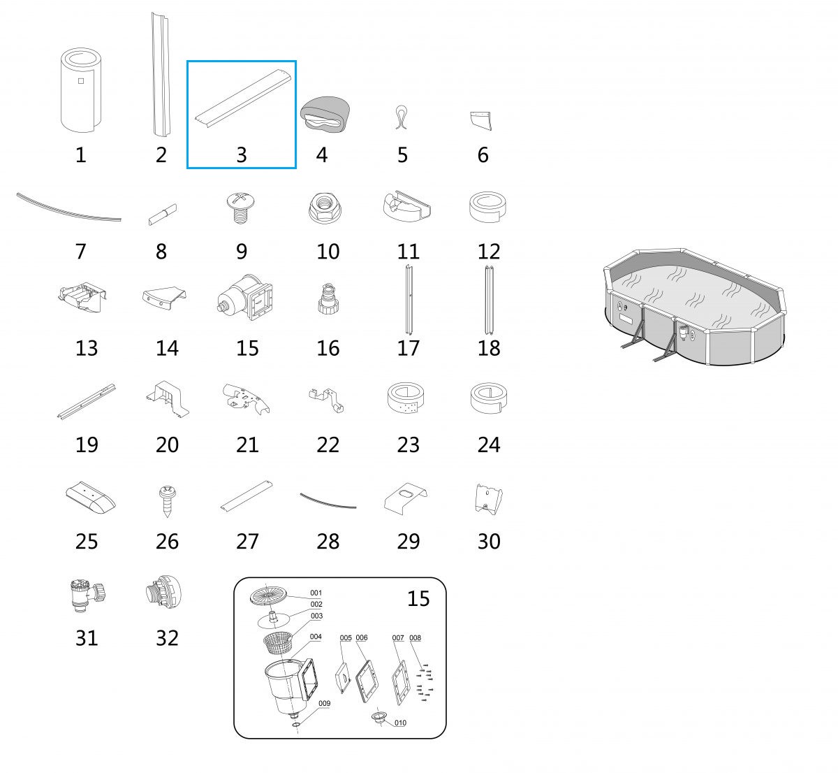 Bestway® Spare Part Top Platform (grey) for Hydrium™ steel wall pool 610 x 360 x 120 cm, oval Bestway® Spare Part Top Platform (grey) for Hydrium™ steel wall pool 610 x 360 x 120 cm, oval