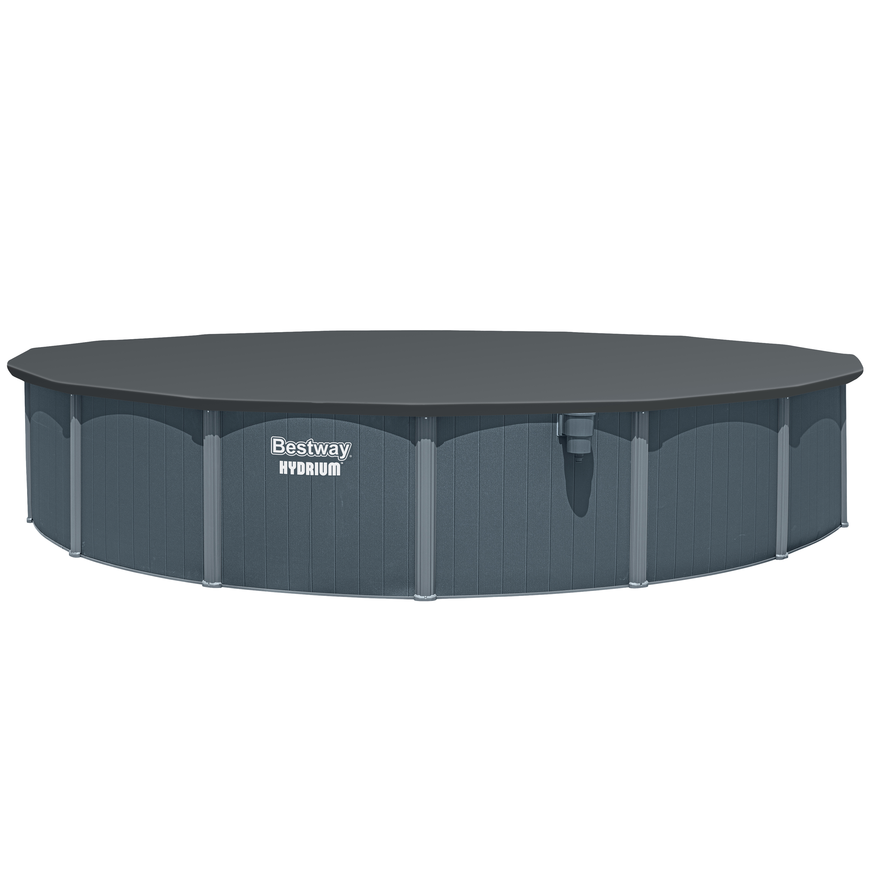 Hydrium™ Stahlwandpool Komplett Set mit Sandfilteranlage Ø 732 x 132 cm, Holz Optik (Grau), rund