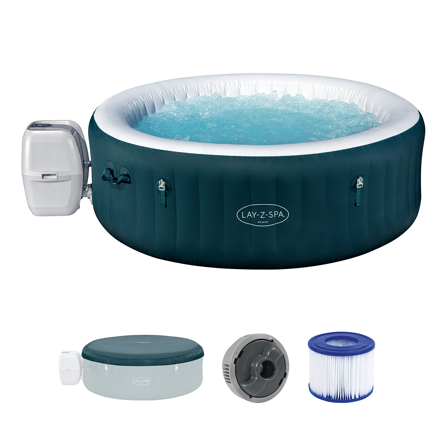 LAY-Z-SPA® Energiespar-Whirlpool Miami AirJet™ für 6 Personen Ø 196 x 66 cm, Dunkelgrün