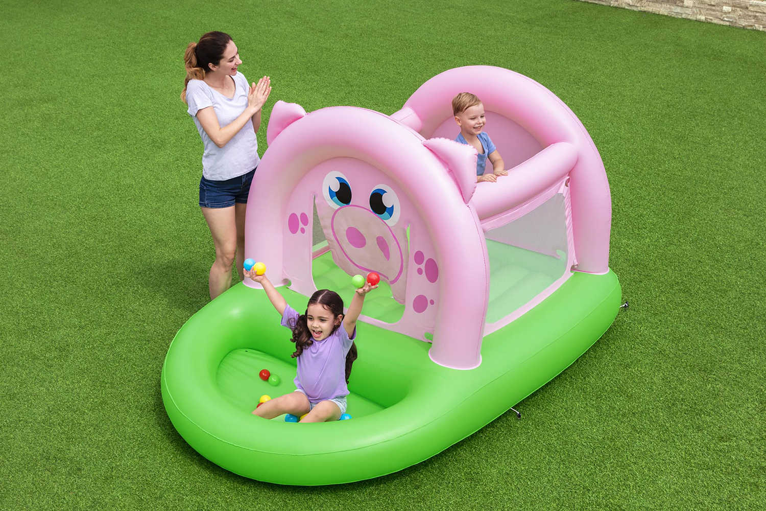 Up, In & Over™ 7'10" x 64" x 54"/2.39m x 1.62m x 1.37m Oinkster Pig Bouncer and Ball Pit