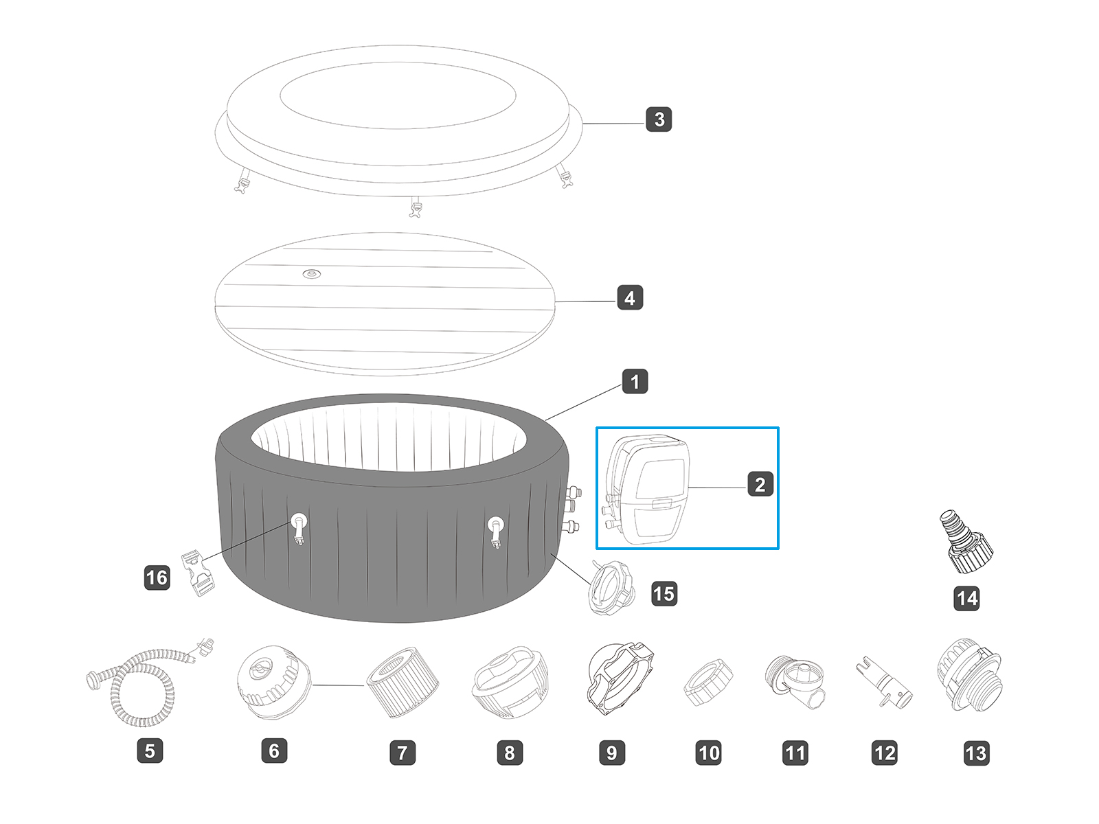 Bestway® Ersatzteil AirJet™ Pumpe (grau) für ausgewählte LAY-Z-SPA® Whirlpools (2025 | EU) Bestway® Ersatzteil AirJet™ Pumpe (grau) für ausgewählte LAY-Z-SPA® Whirlpools (2025 | EU)
