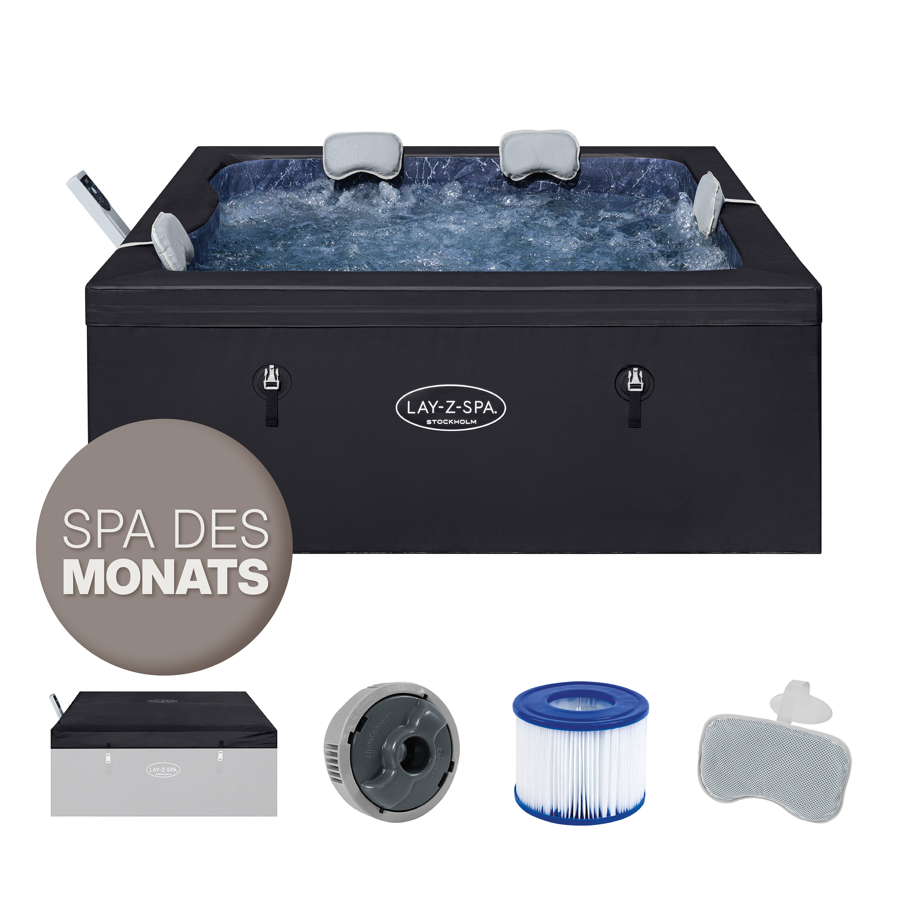 LAY-Z-SPA® ThermaCore™ Energiespar Whirlpool Stockholm AirJet™ mit App Steuerung, für 6 Personen, 164 x 164 x 65 cm, eckig