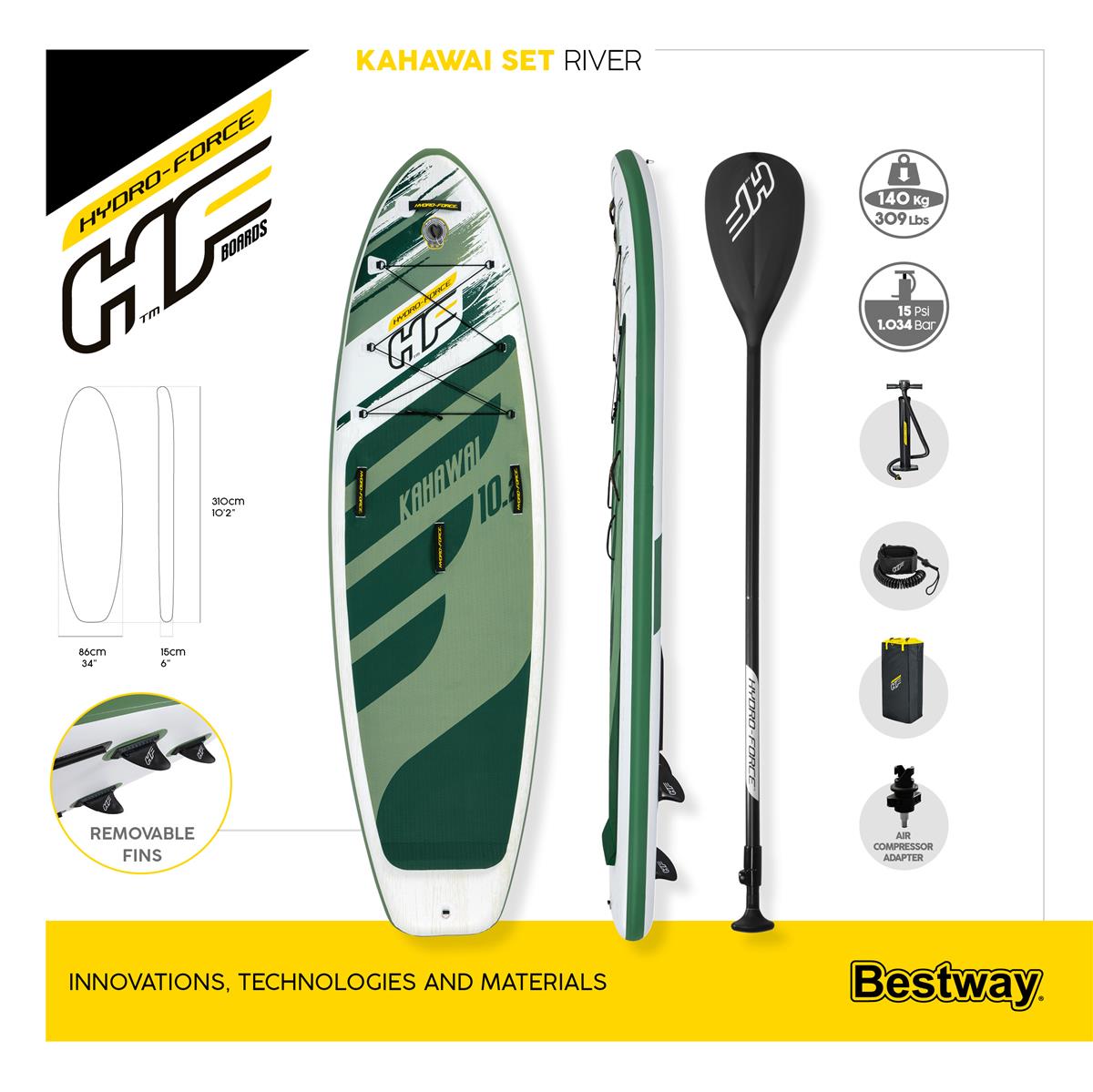 Hydro-Force™ SUP River Board-Set Kahawai 310 x 86 x 15 cm Hydro-Force™ SUP River Board-Set Kahawai 310 x 86 x 15 cm