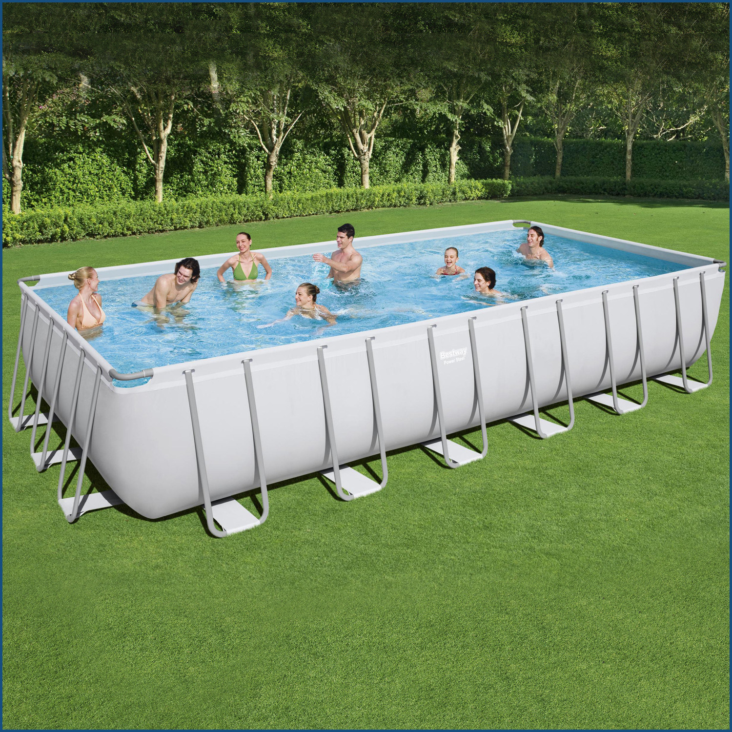 Power Steel™ Frame Pool Komplett-Set mit Filterpumpe 732 x 366 x 132 cm , lichtgrau, eckig