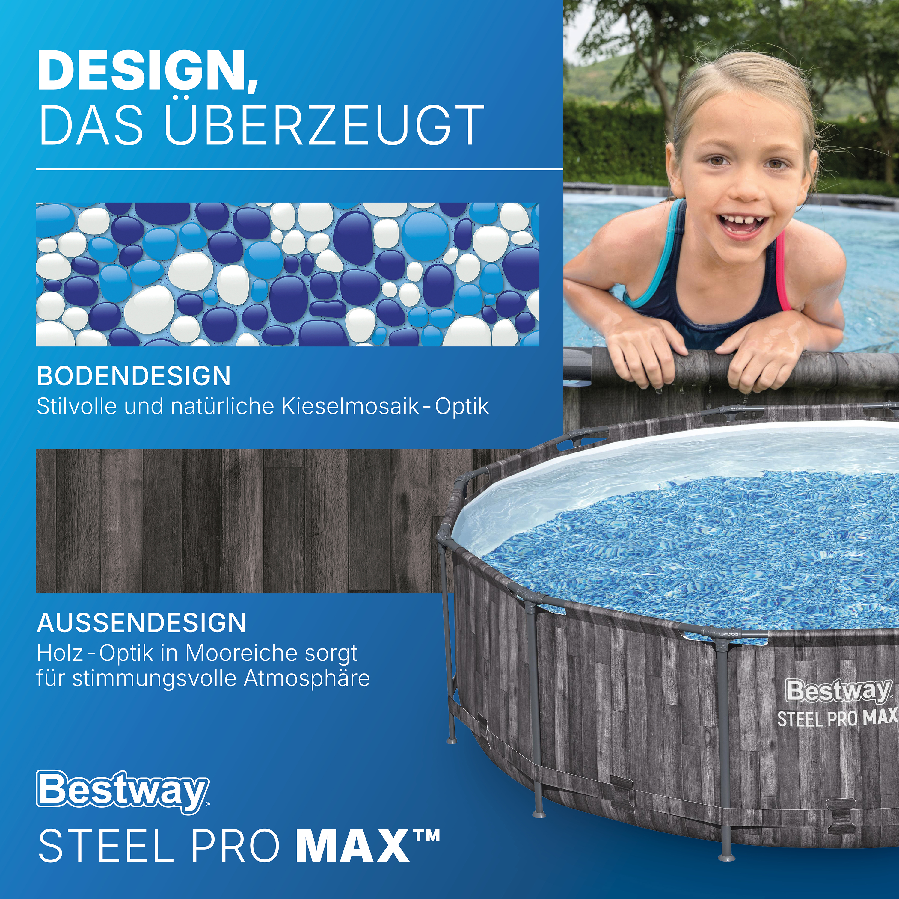 Steel Pro MAX™ Solo Pool ohne Zubehör Ø 366 x 100 cm, Holz-Optik (Mooreiche), rund
