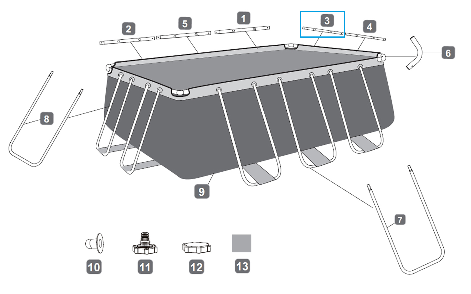 Bestway® Spare Part Top rail C (grey) for various Power Steel™ frame pools, angular