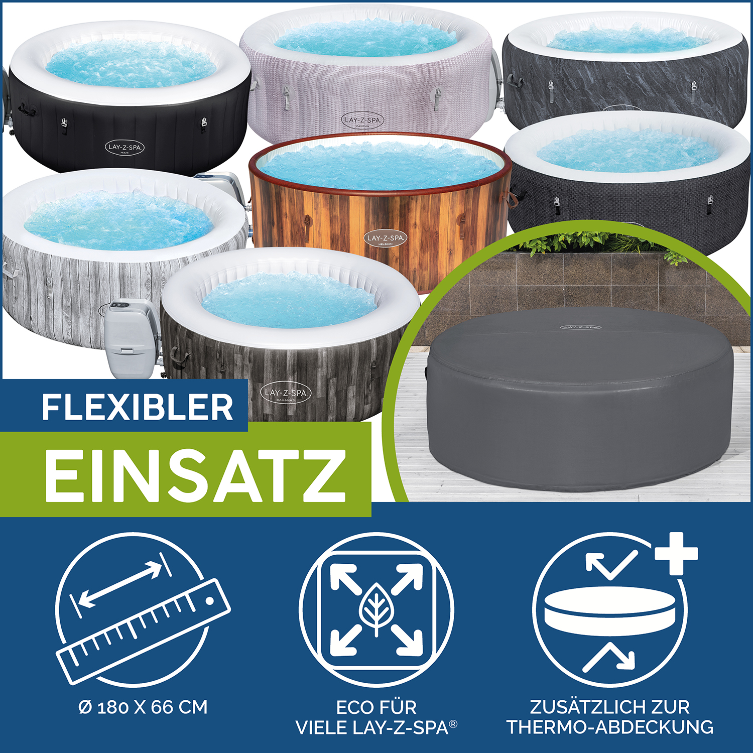 LAY-Z-SPA® Xtras EnergySense™ Plus Thermo-Komplettabdeckung Ø 180 x 66 cm, rund