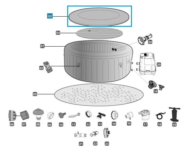 Bestway® Spare Part Lay-Z-Spa 77" x 28"/196cm x 71cm Palm Springs HydroJet Top Leatheroid Cover