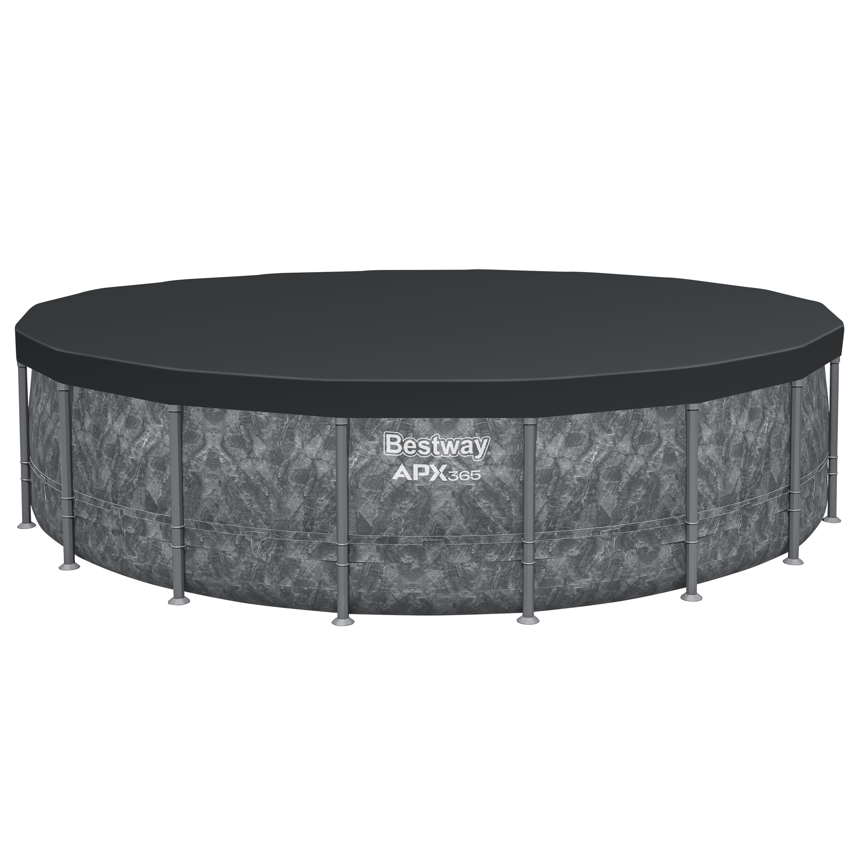 APX365™ Winterfestes Frame Pool Komplett Set mit Sandfilteranlage Ø 549 x 132 cm, Marmor-Optik (Dunkel), rund