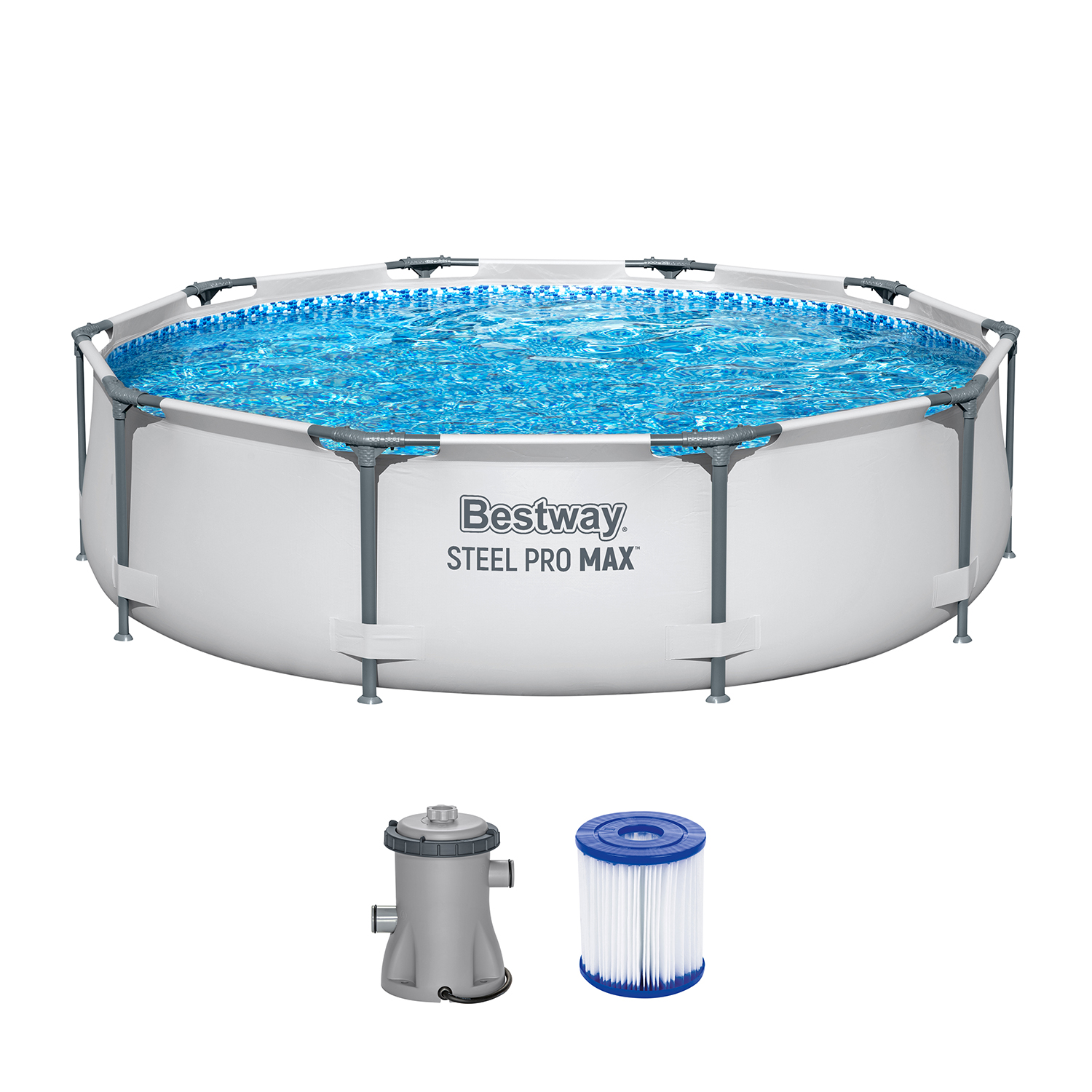 Steel Pro MAX™ Frame Pool Set mit Filterpumpe Ø 305 x 76 cm, lichtgrau, rund 