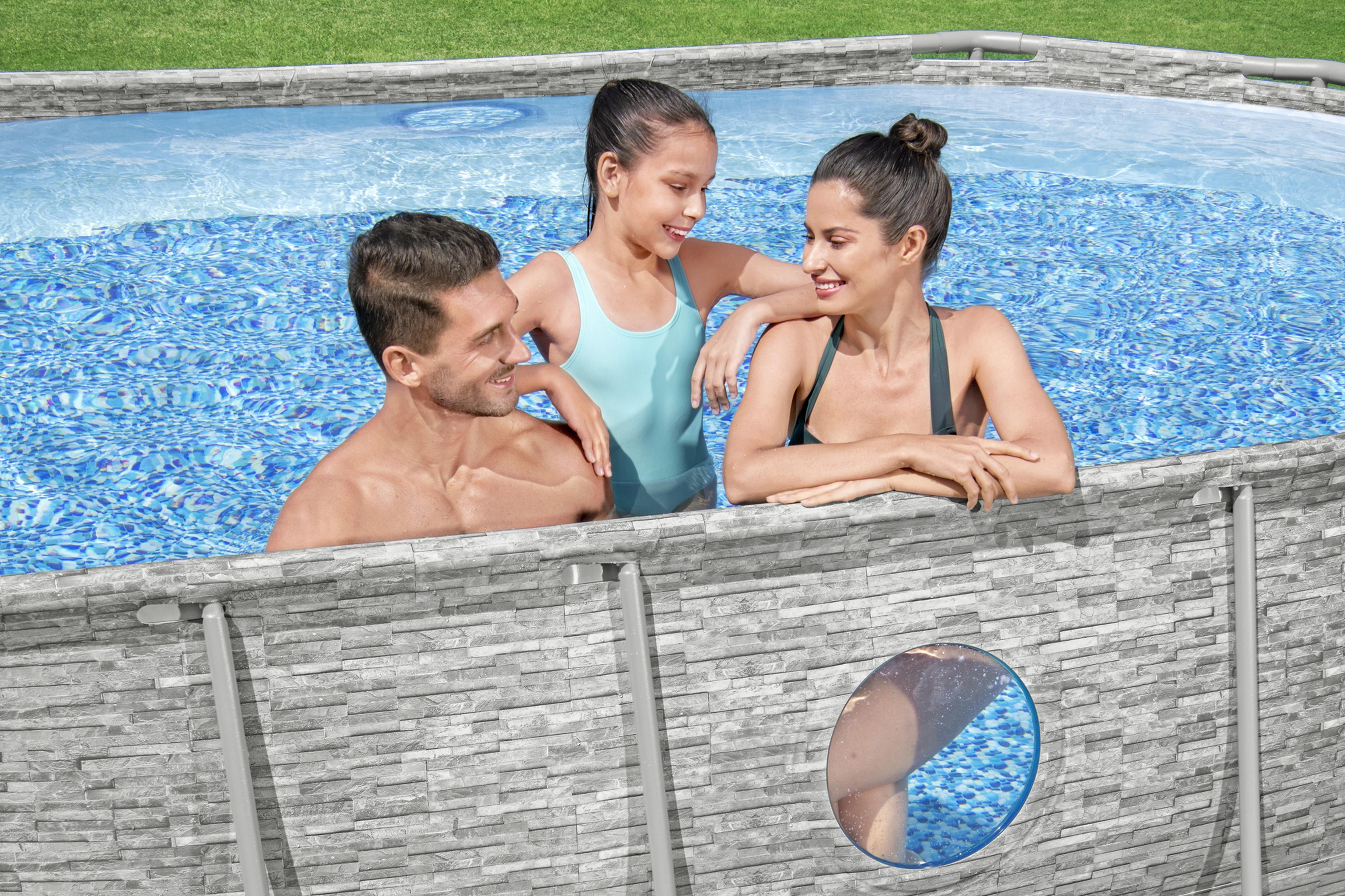 Power Steel™ Swim Vista Series™ Solo Pool ohne Zubehör 488 x 305 x 107 cm, Steinwand-Optik (Cremegrau), oval