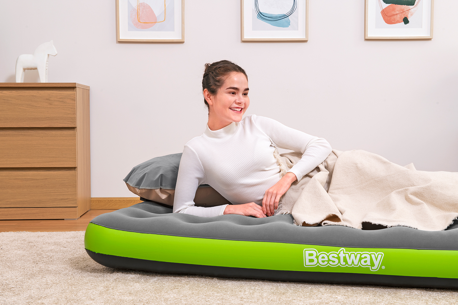 Single Luftbett Roll & Relax mit Kissenpumpe 188 x 99 x 22 cm