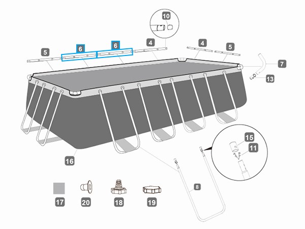 Bestway® Spare Part Top rail F (grey) for various Steel Pro™ pools , angular