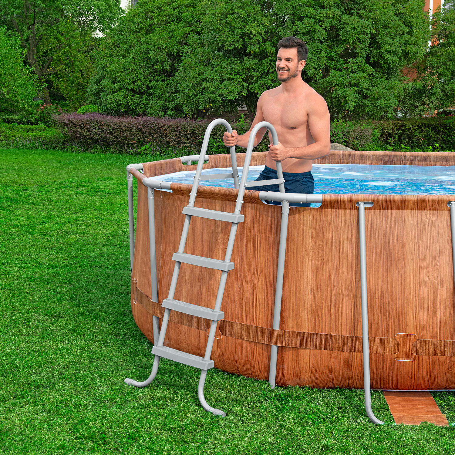 Steel Pro MAX™ Comfort Jet Series™ Frame Pool Set mit Filterpumpe 610 x 366 x 122 cm, Holz-Optik (Pinie), oval
