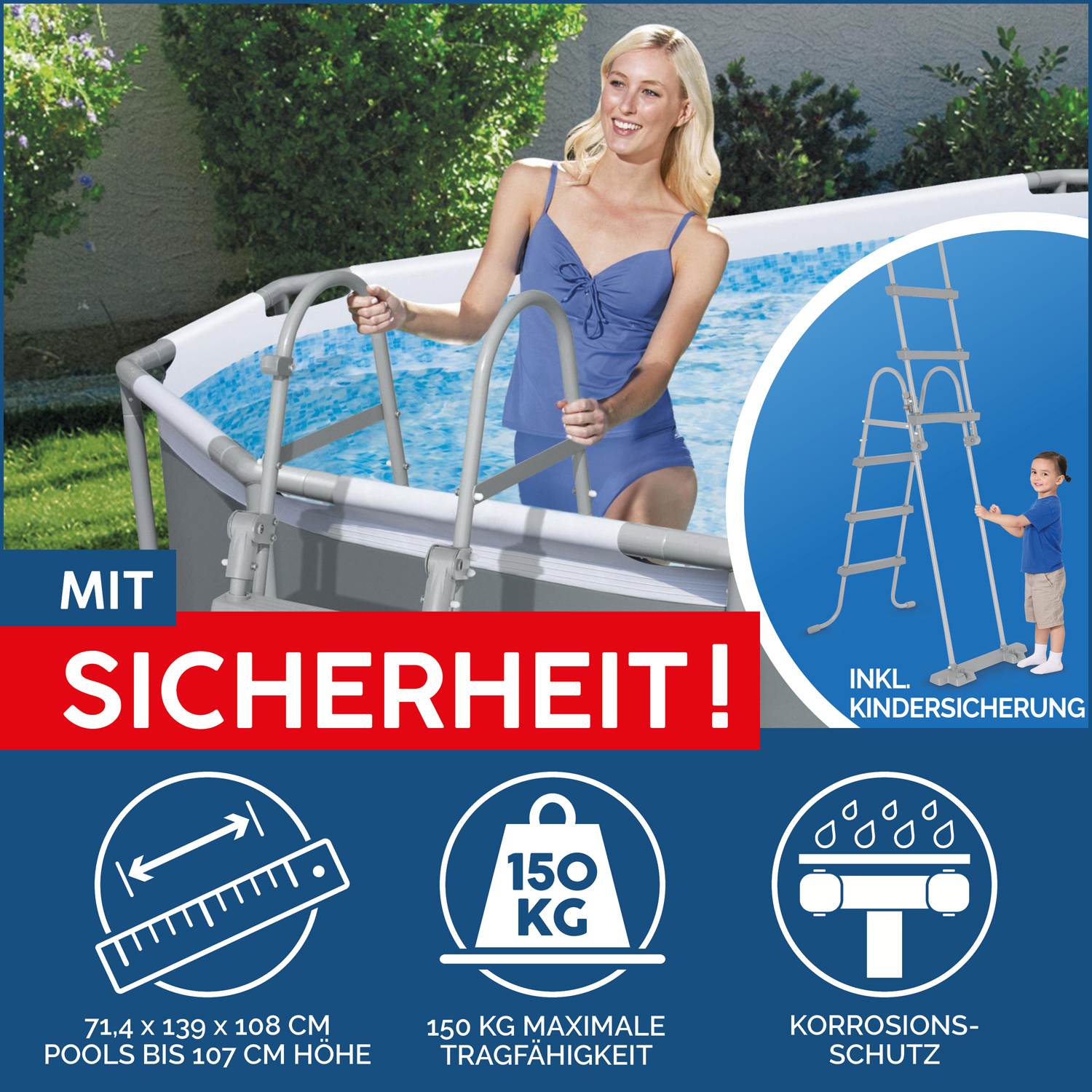 Power Steel™ Frame Pool Komplett-Set mit Filterpumpe 488 x 305 x 107 cm, grau, oval