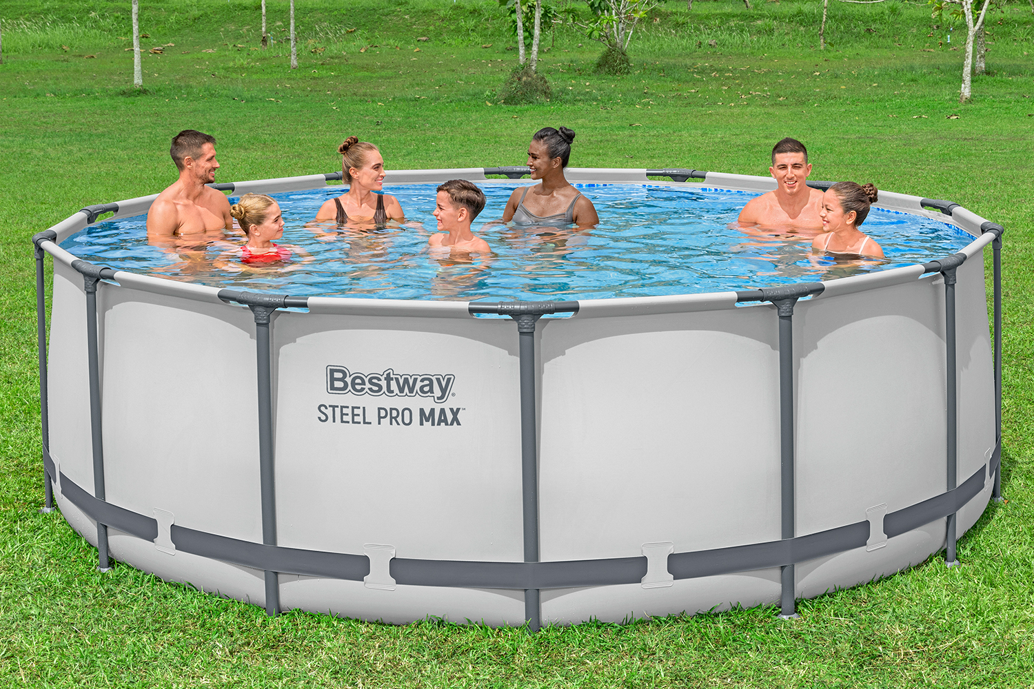 Steel Pro MAX™ Frame Pool Komplett Set mit Filterpumpe Ø 427 x 122 cm, lichtgrau, rund