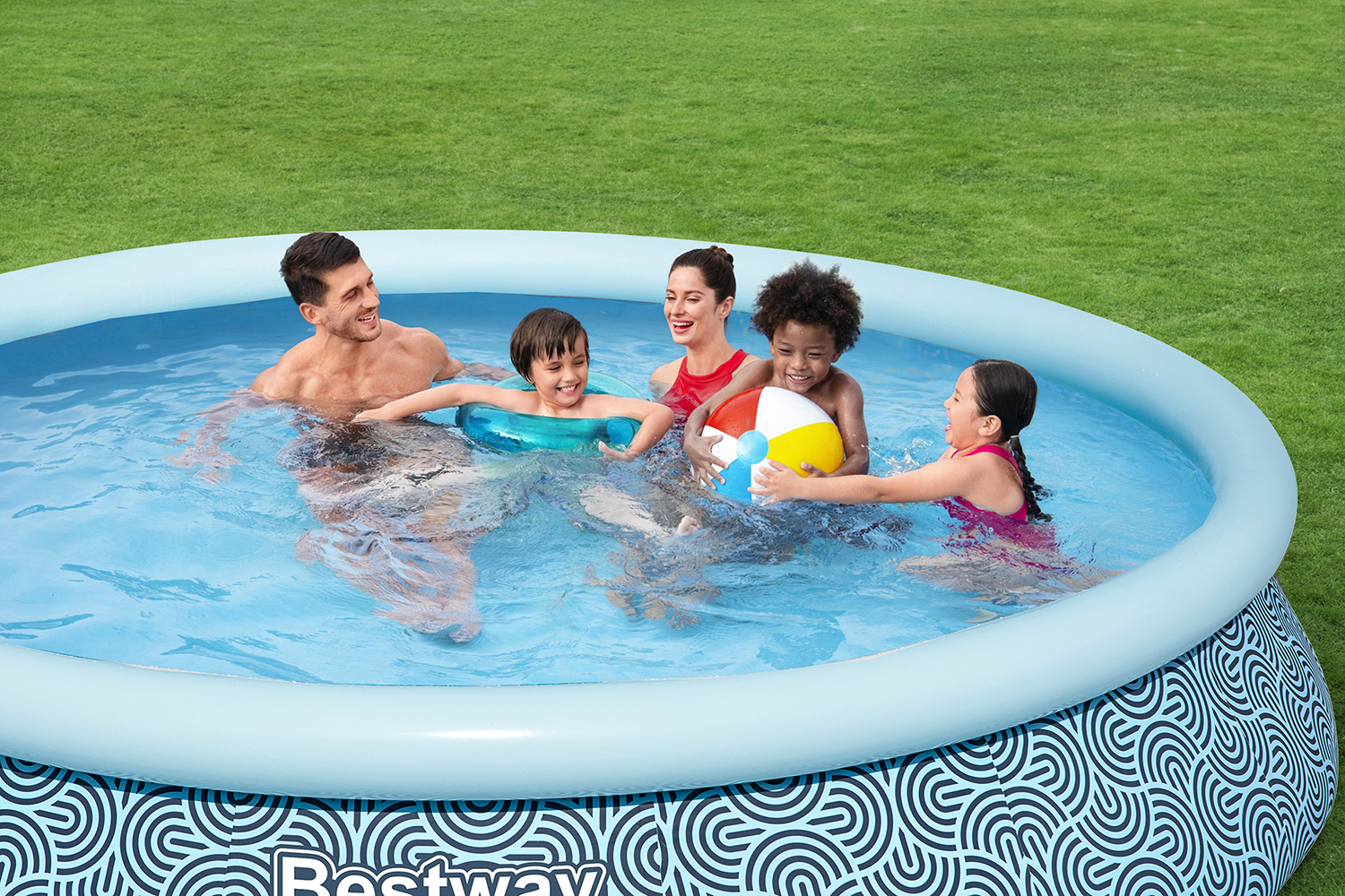 Fast Set™ Aufstellpool-Set mit Filterpumpe Ø 396 x 84 cm, Grafisches Liniendesign, rund