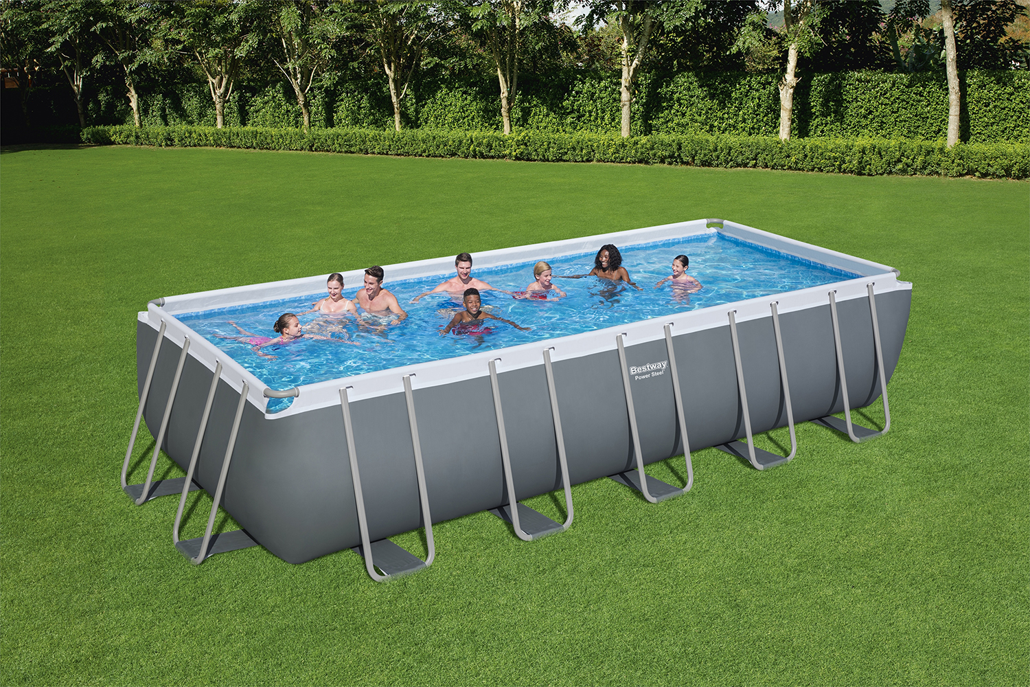 Power Steel™ Frame Pool Komplett Set mit Filterpumpe 640 x 274 x 132 cm, grau, eckig