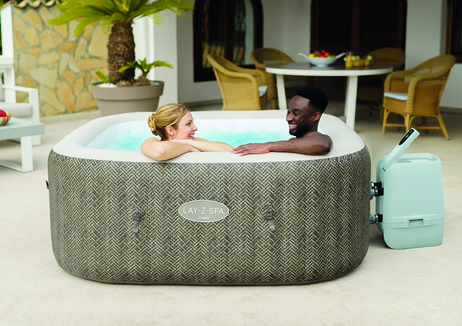 LAY-Z-SPA® Energiespar Whirlpool Cabo HydroJet™ mit App-Steuerung, für 6 Personen, 180 x 180 x 71 cm, Kreuzgeflecht-Optik (Eichengrau)