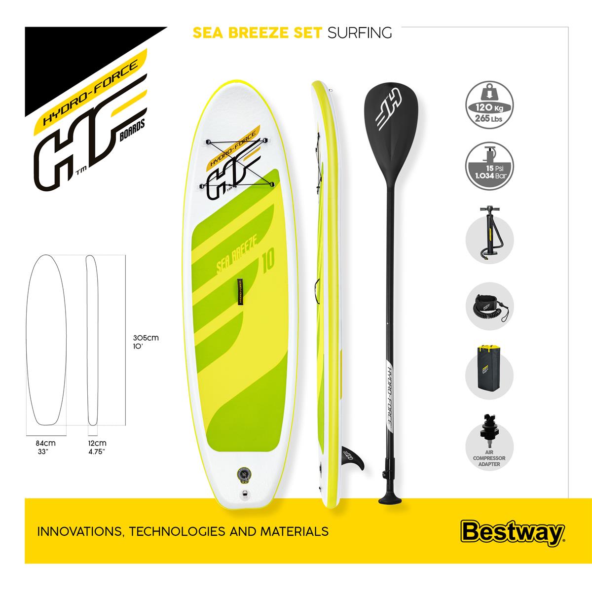 Hydro-Force™ SUP Allround Board-Set Sea Breeze 305 x 84 x 12 cm
