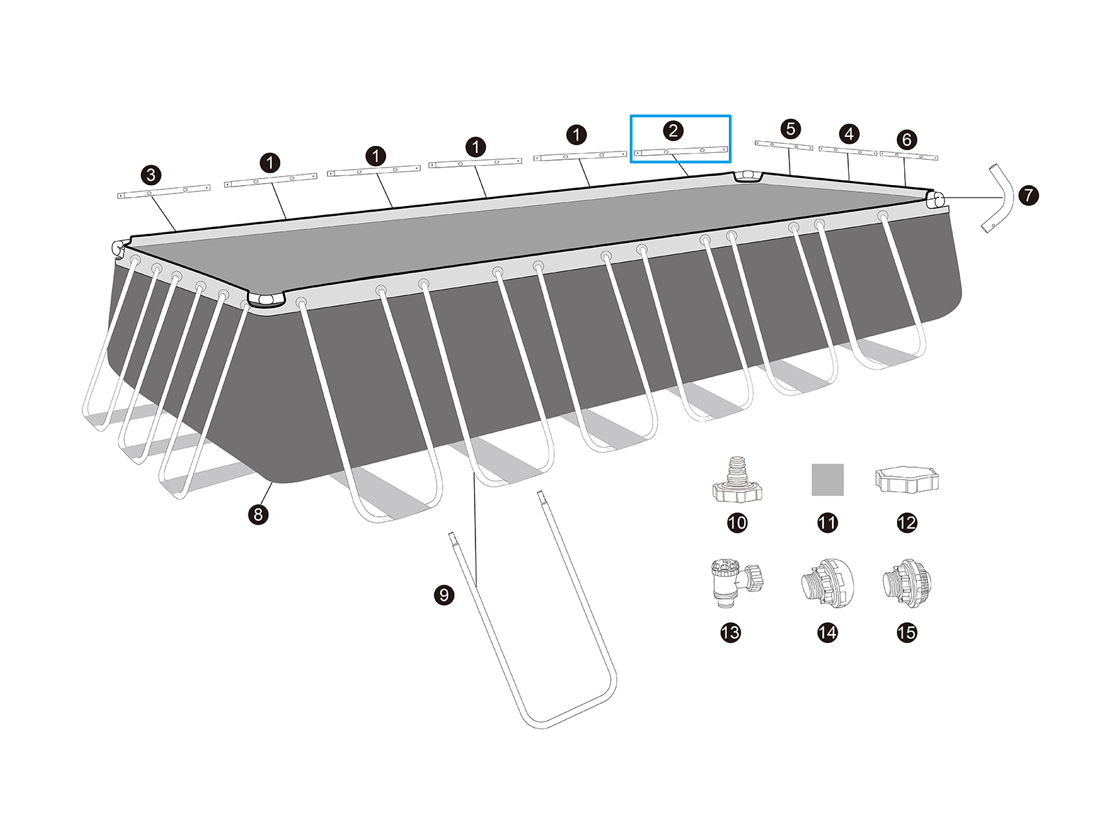 Bestway® Spare Part  Top rail B (galvanised) for Bestway® APX 365™ pools (561KG / 561KJ), angular