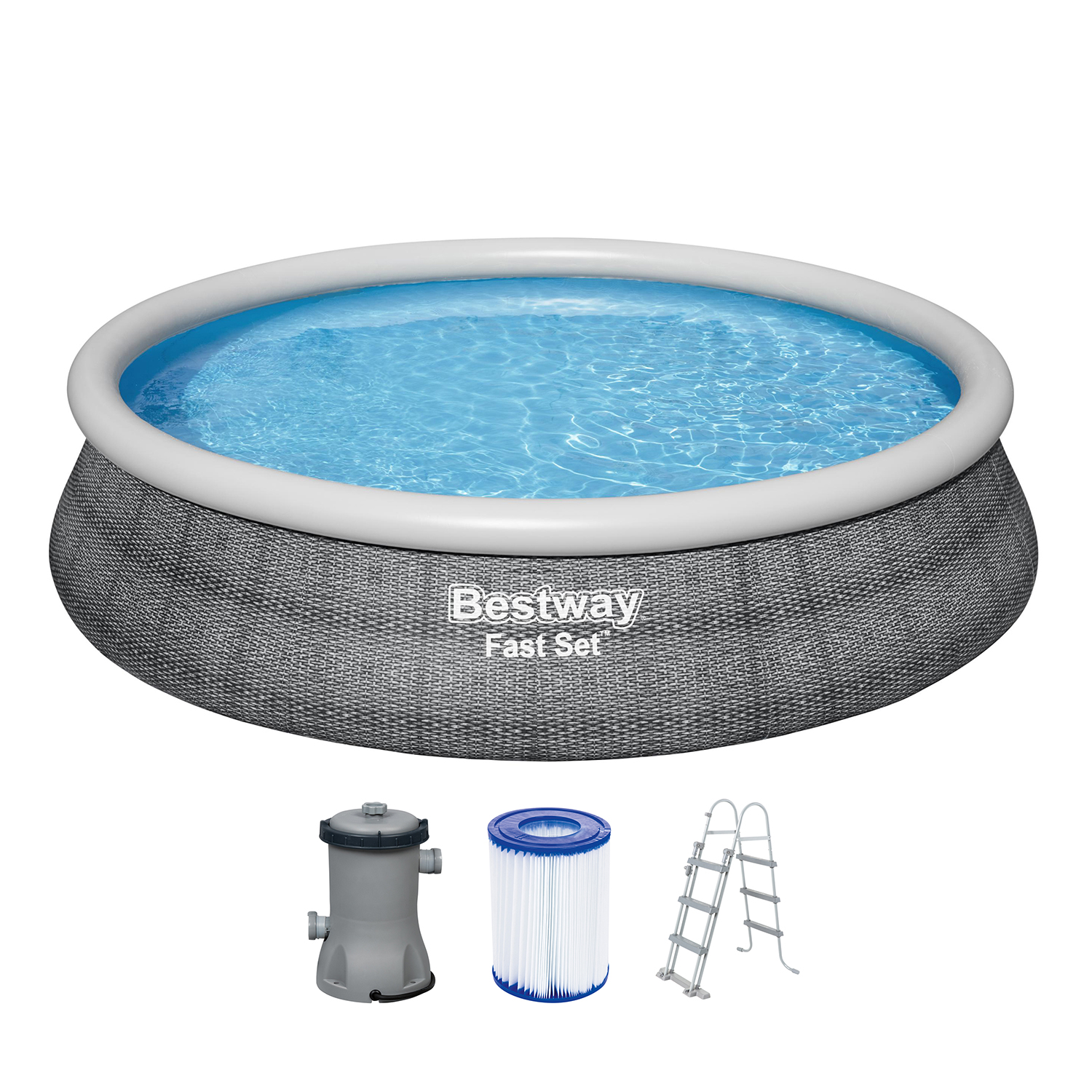 Fast Set™ Aufstellpool-Set mit Filterpumpe Ø 457 x 107 cm, Rattan-Optik (Schiefergrau), rund