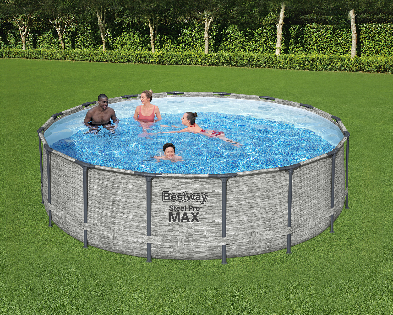Steel Pro MAX™ Solo Pool ohne Zubehör Ø 488 x 122 cm, Steinwand-Optik (Cremegrau), rund