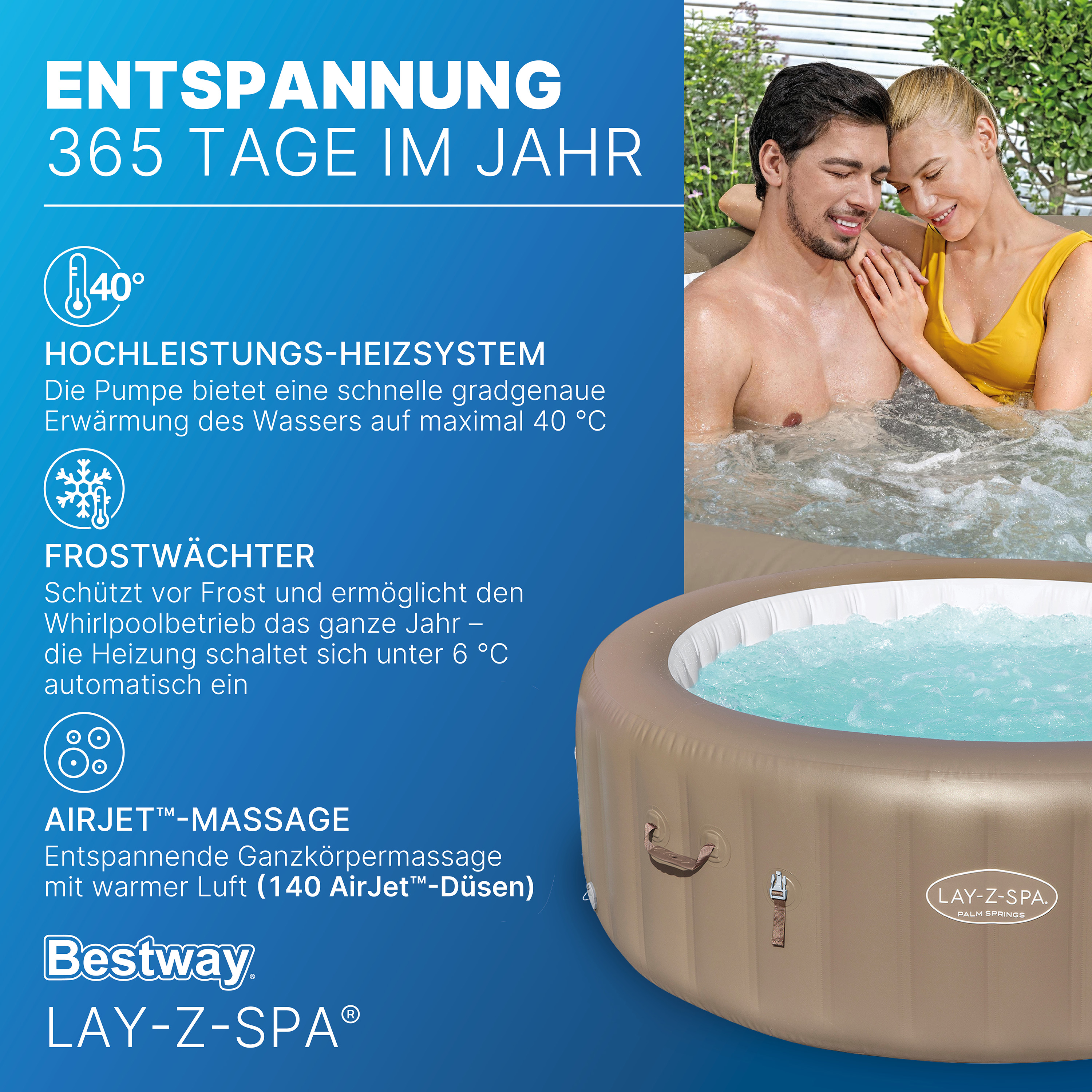 LAY-Z-SPA® Whirlpool Palm Springs AirJet™ Ø 196 x 71 cm, rund