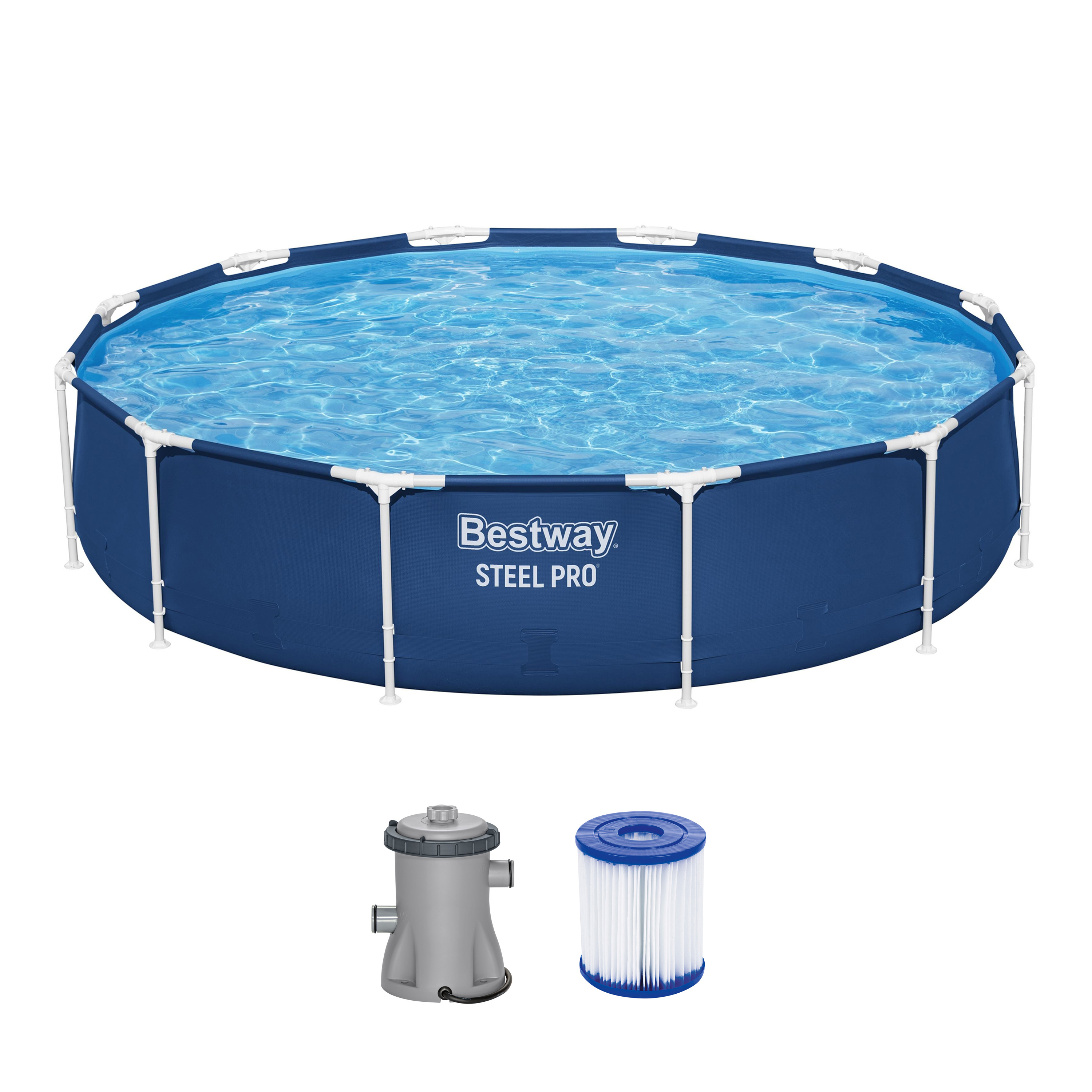 Steel Pro™ Frame Pool Set mit Filterpumpe Ø 366 x 76 cm, dunkelblau, rund