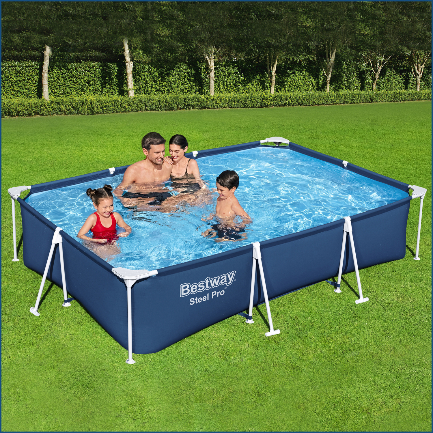 Steel Pro™ Frame Pool Set mit Filterpumpe 300 x 201 x 66 cm, dunkelblau, eckig