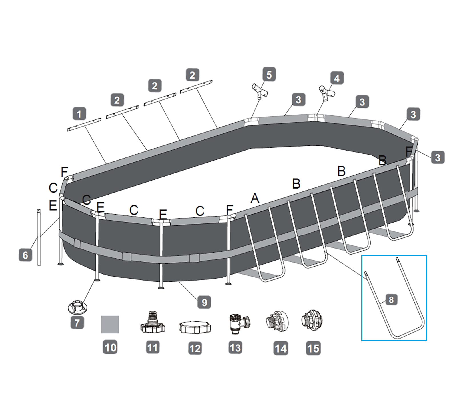 Bestway® Spare Part U-Shaped beam (grey) for Power Steel™ pools 732 x 366 x 132 cm, oval