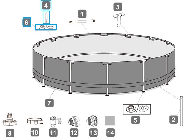 Bestway® Spare Part Pin and gasket set (grey / 10 each) for Power Steel™ and Steel Pro MAX™ pools