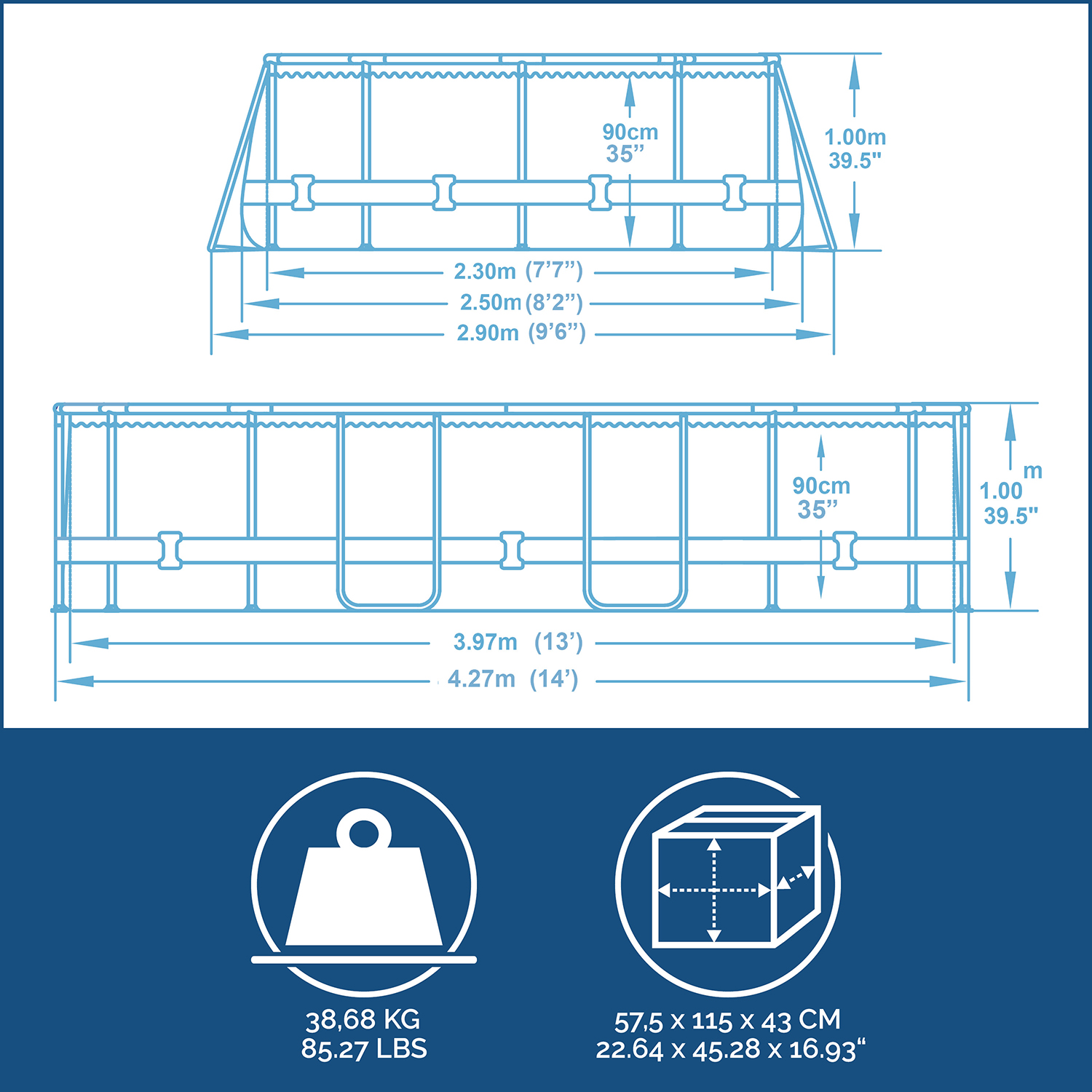 Power Steel 14'x8'2"x39.5"/4.27m x2.50m x1.00m Oval Pool