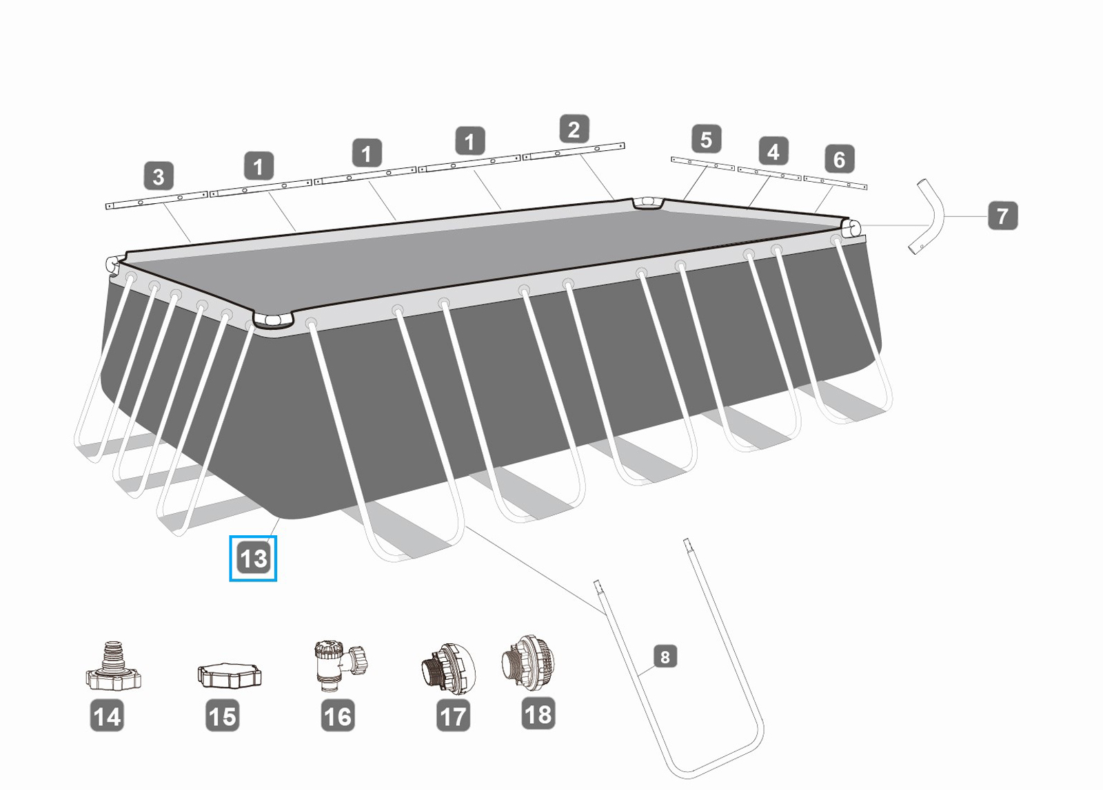 Bestway® Ersatzteil Poolfolie (grau) für Power Steel™ Pool 671 x 366 x ...
