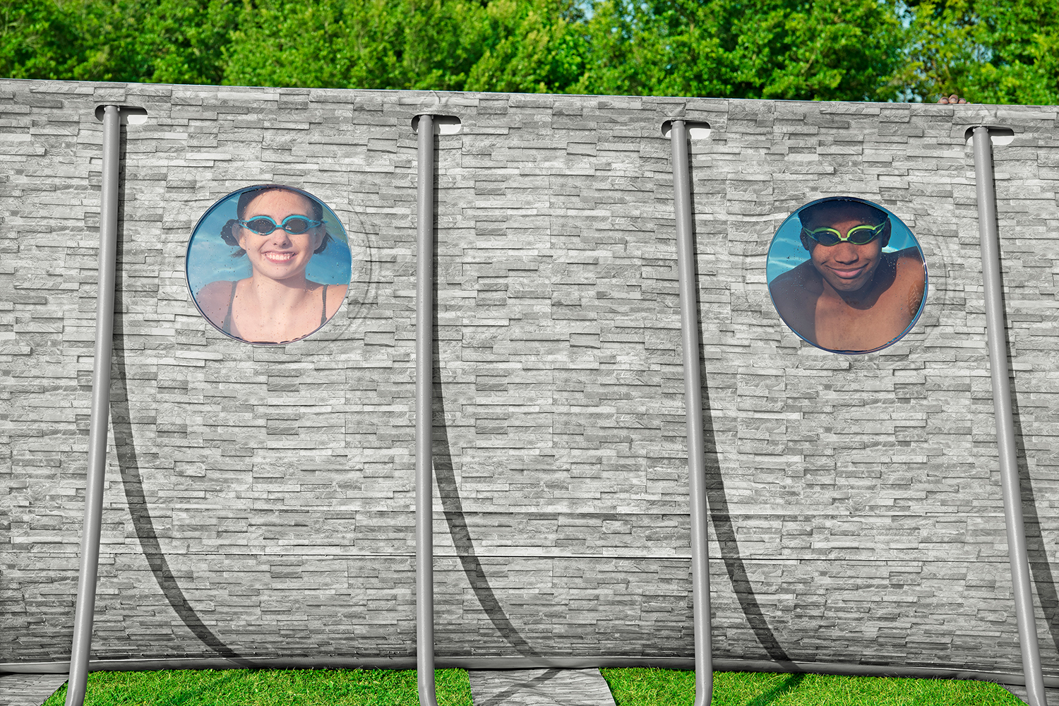 Steel Pro MAX™ Splashview™ Frame Pool Komplett-Set mit Filterpumpe 549 x 274 x 122 cm, Steinwand-Optik (Cremegrau), oval