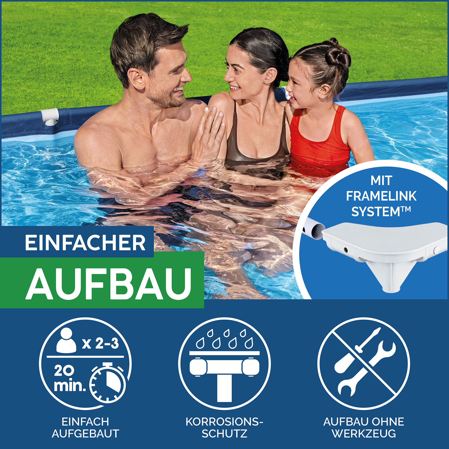 Steel Pro® Frame Pool ohne Pumpe 259 x 170 x 61 cm, dunkelblau, eckig