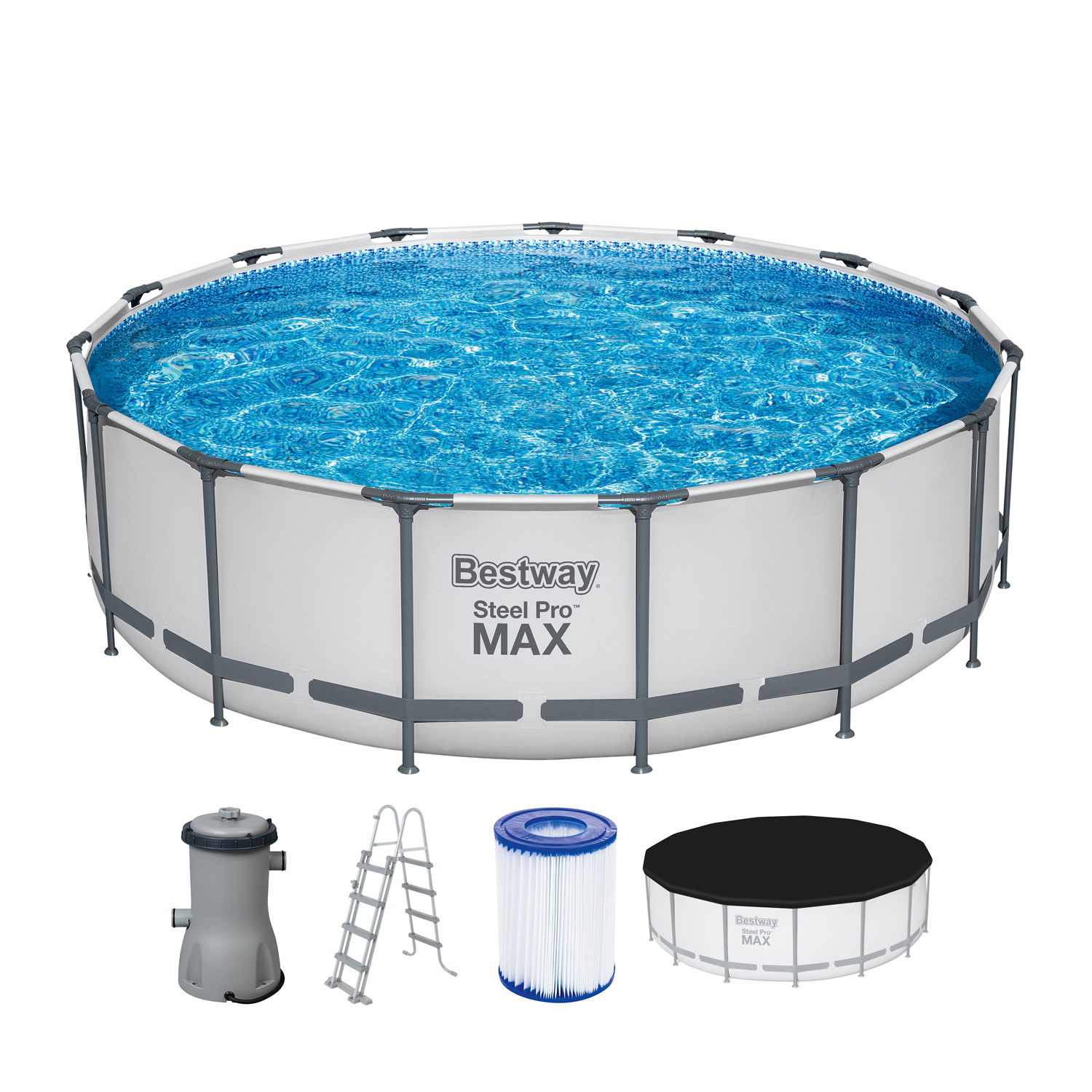 Steel Pro MAX™ Frame Pool Komplett-Set mit Filterpumpe Ø 457 x 122 cm, lichtgrau, rund
