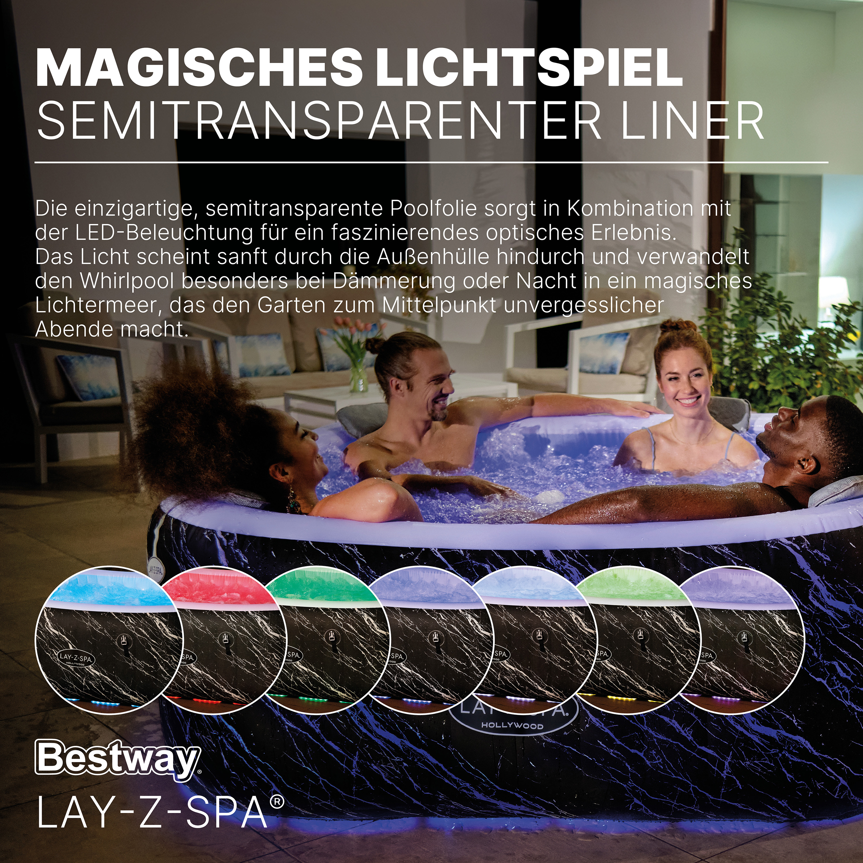 LAY-Z-SPA® LED Whirlpool Hollywood AirJet™ für 6 Personen 180 x 180 x 66 cm, Marmor-Optik (Marquinia)