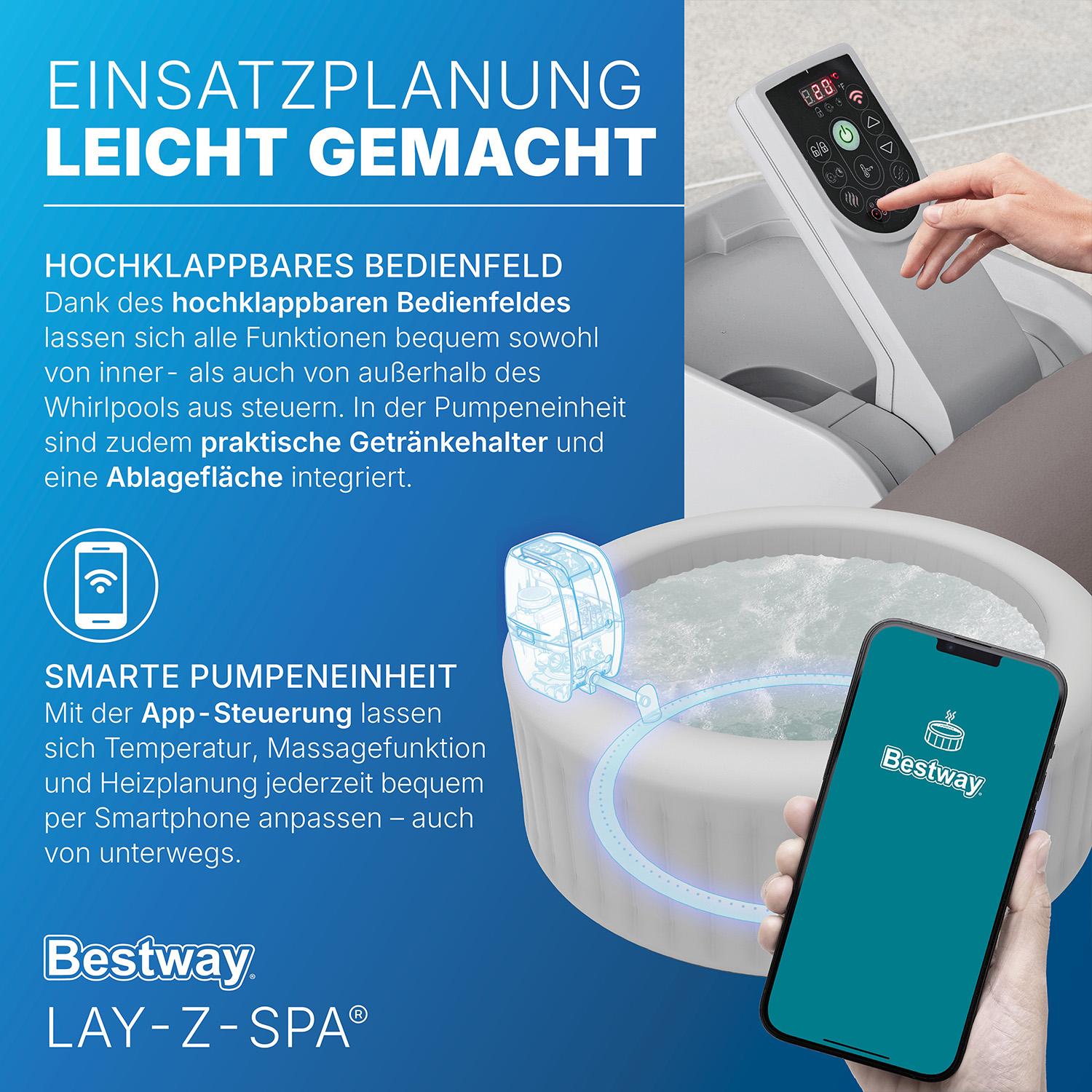 LAY-Z-SPA® Energiespar Whirlpool Dominica HydroJet™ mit App-Steuerung, für 6 Personen Ø 196 x 71 cm, Urbanbraun