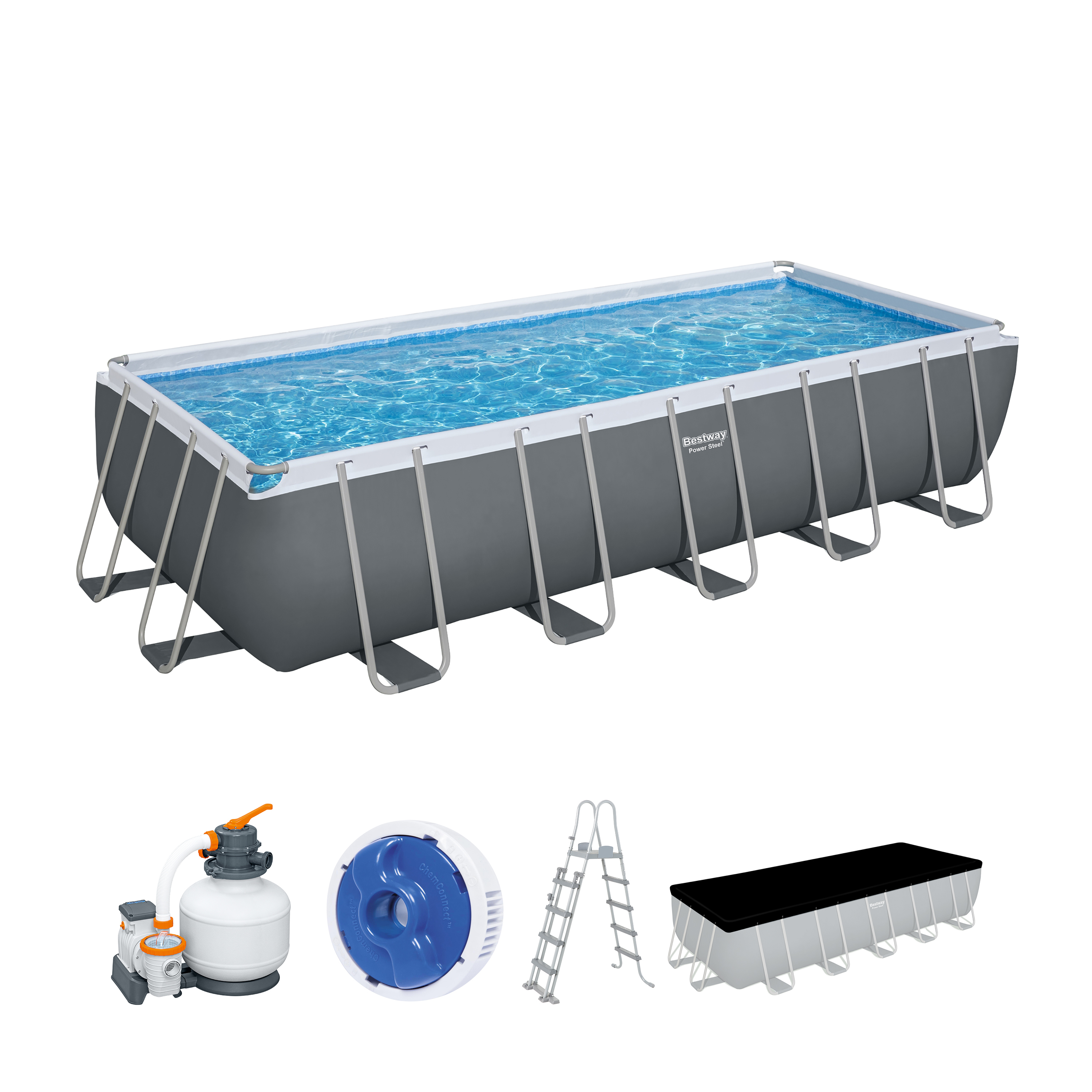 Power Steel™ Frame Pool Komplett Set mit Sandfilteranlage 640 x 274 x 132 cm, grau, eckig