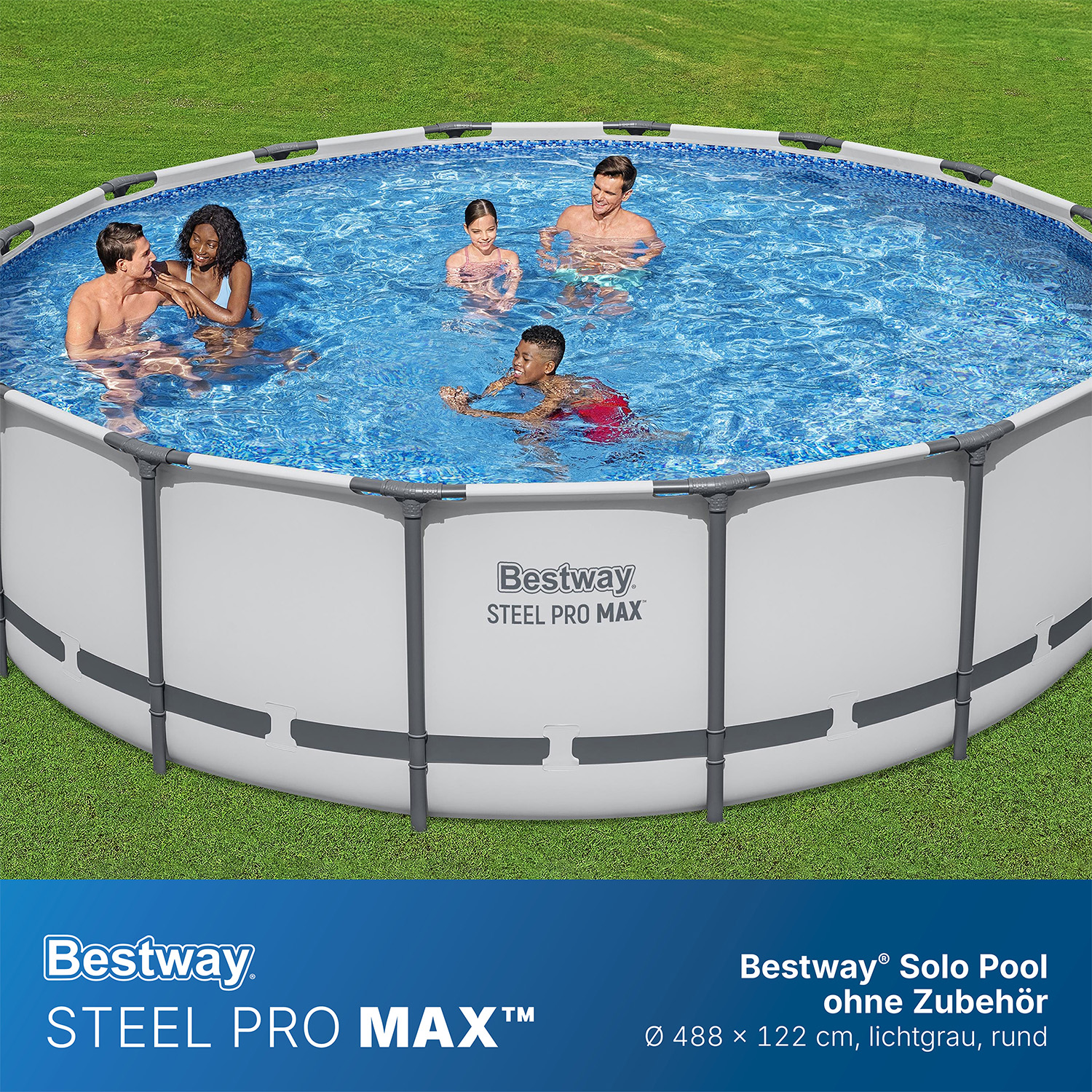 Steel Pro MAX™ Solo Pool ohne Zubehör Ø 488 x 122 cm, lichtgrau, rund