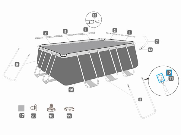 Bestway® Spare Part U-Support End Cap for 16' Power Steel & 113"/159"/162" Rectangular steel frame pool (4 pieces)
